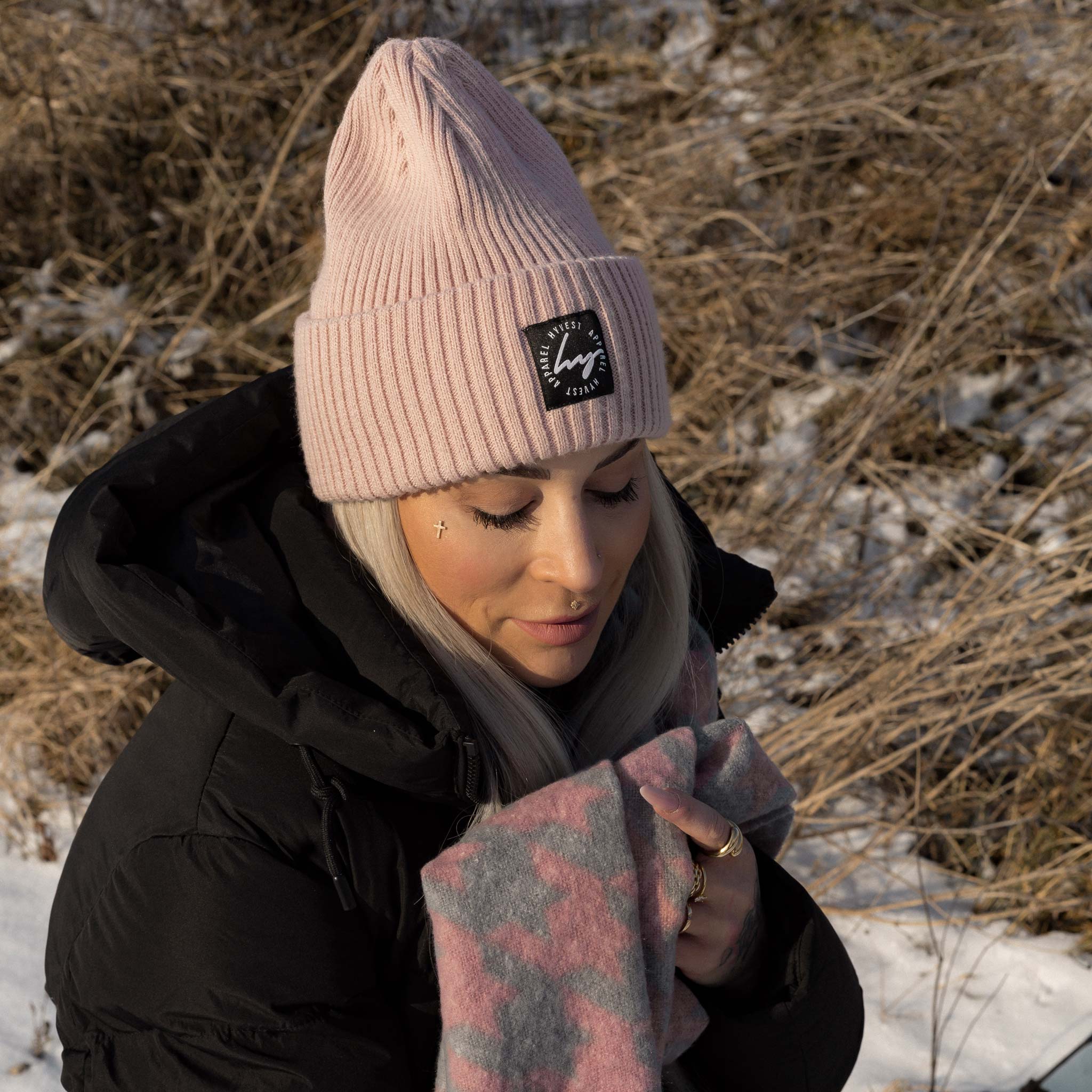 HYVEST Beanie Bundle Rosa Strickmütze und warmer Schal