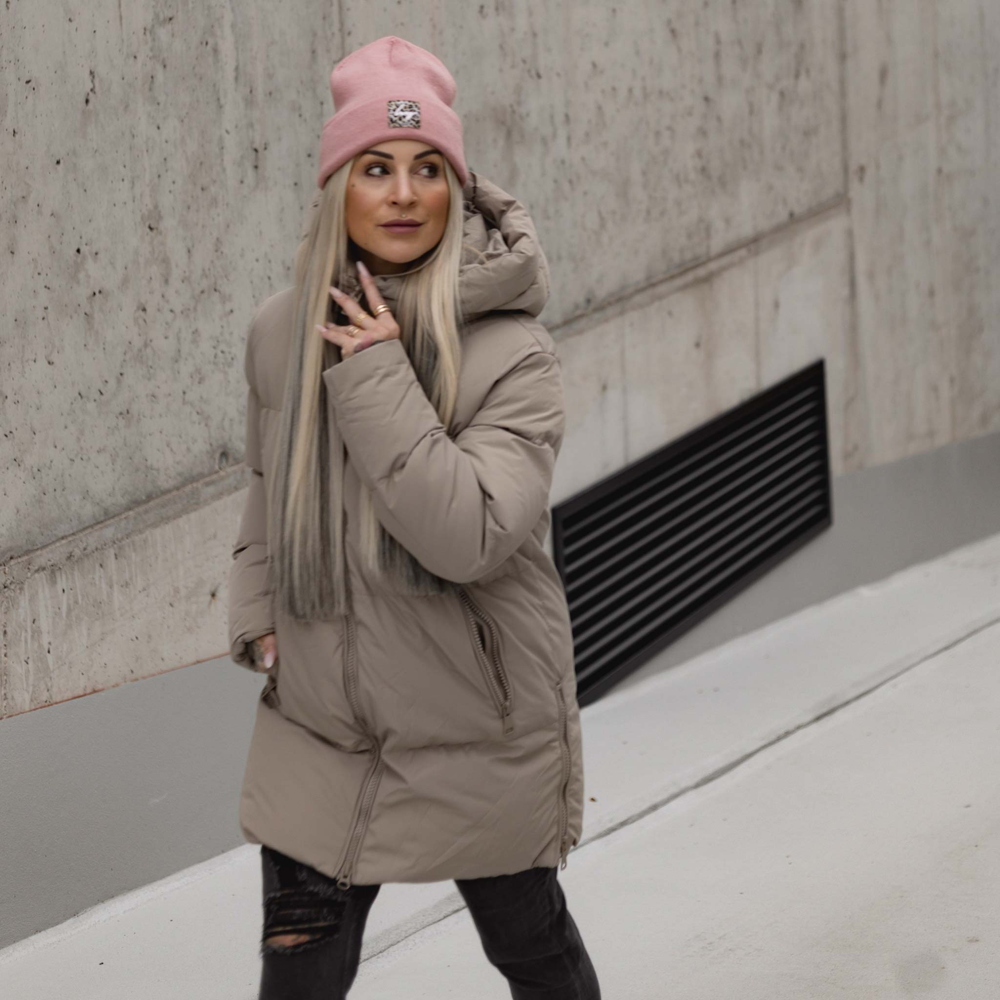 HYVEST rosa Beanie mit warm gefüttertem Winterparka
