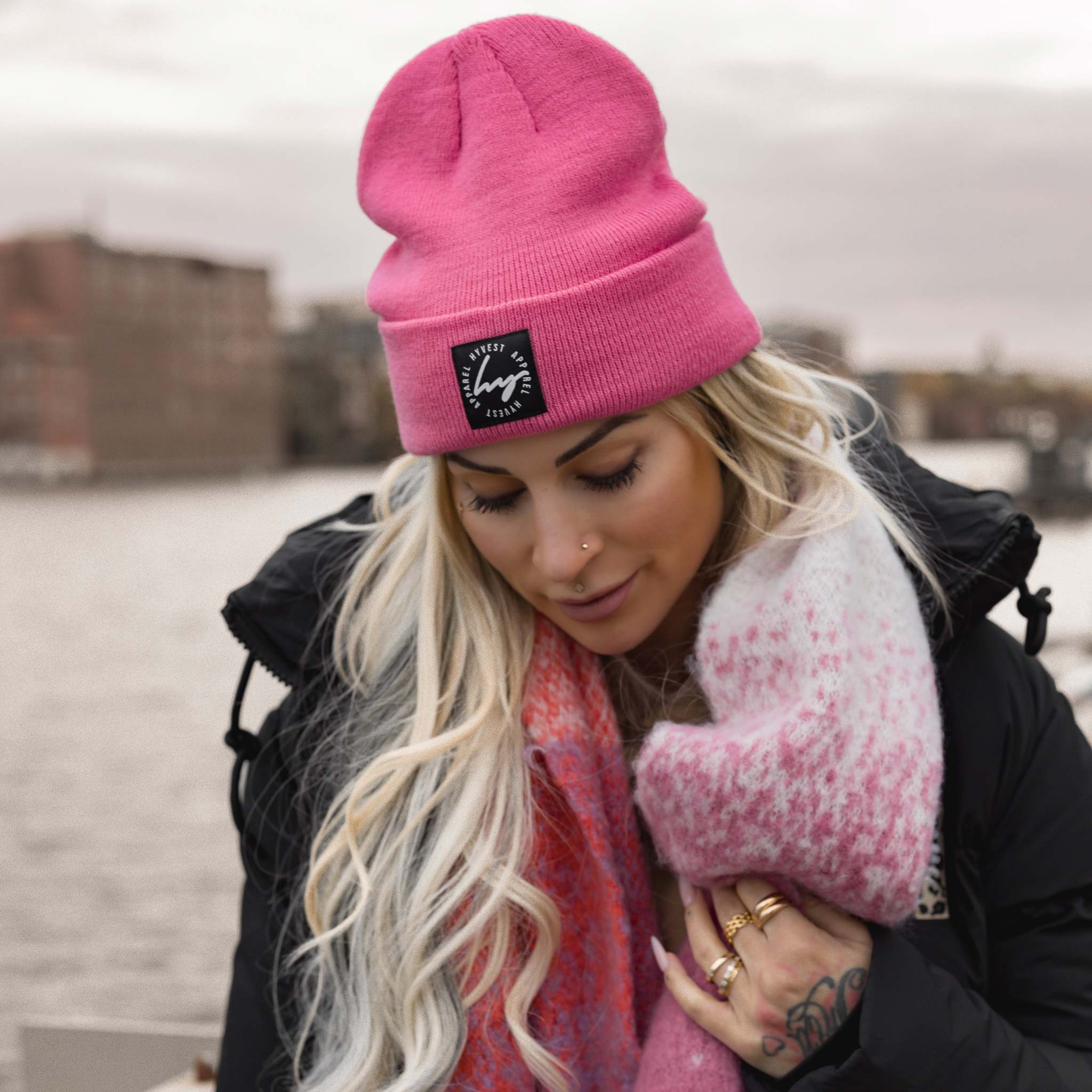 HYVEST Beanie und Schal Set helles Pink