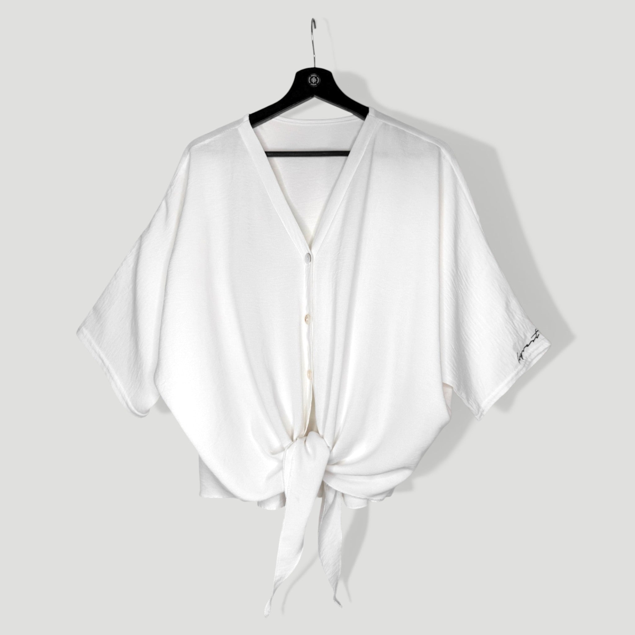 HYVEST Bluse kurz zum Knoten cremiges Rohweiß