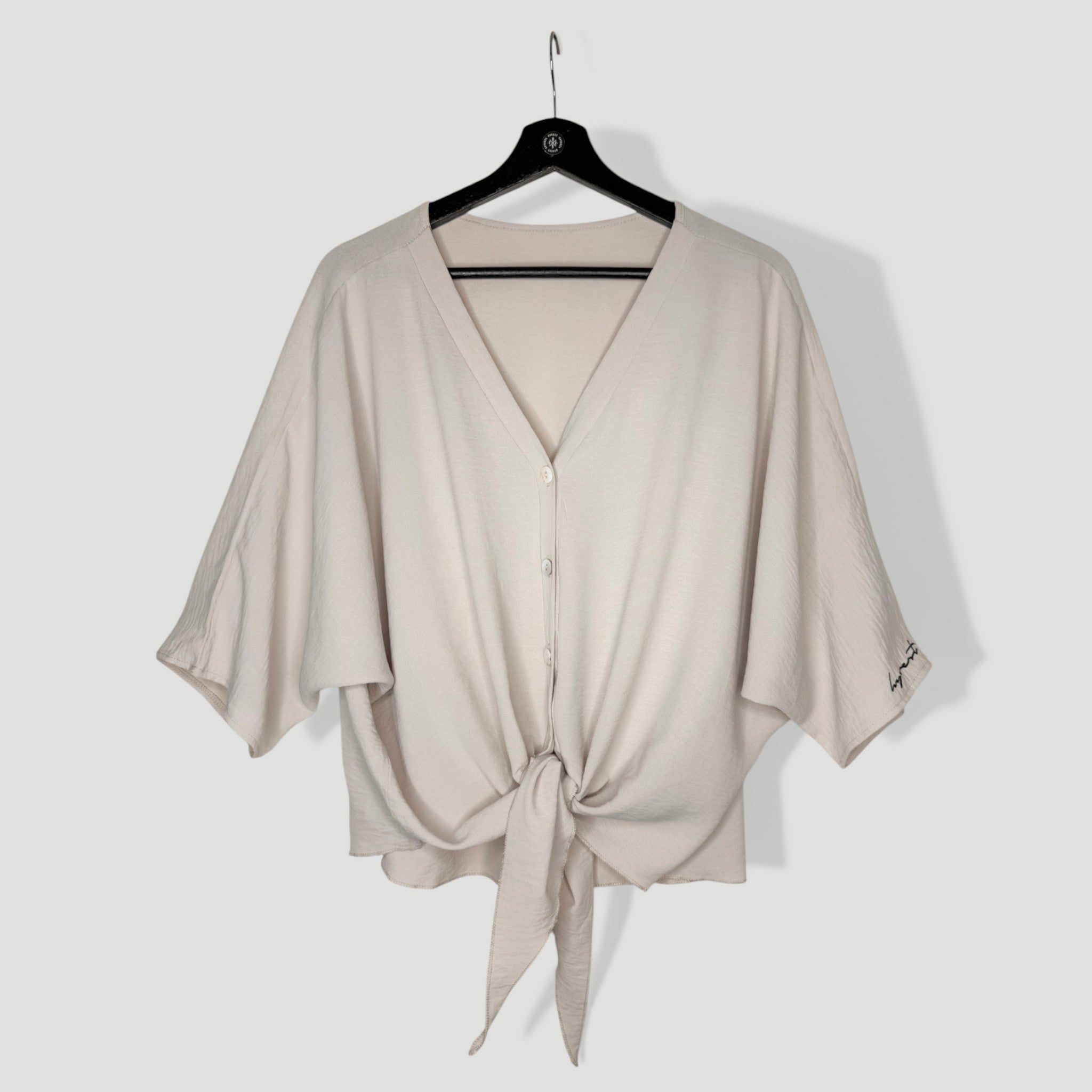 HYVEST Bluse kurz zum Knoten neutrales Beige