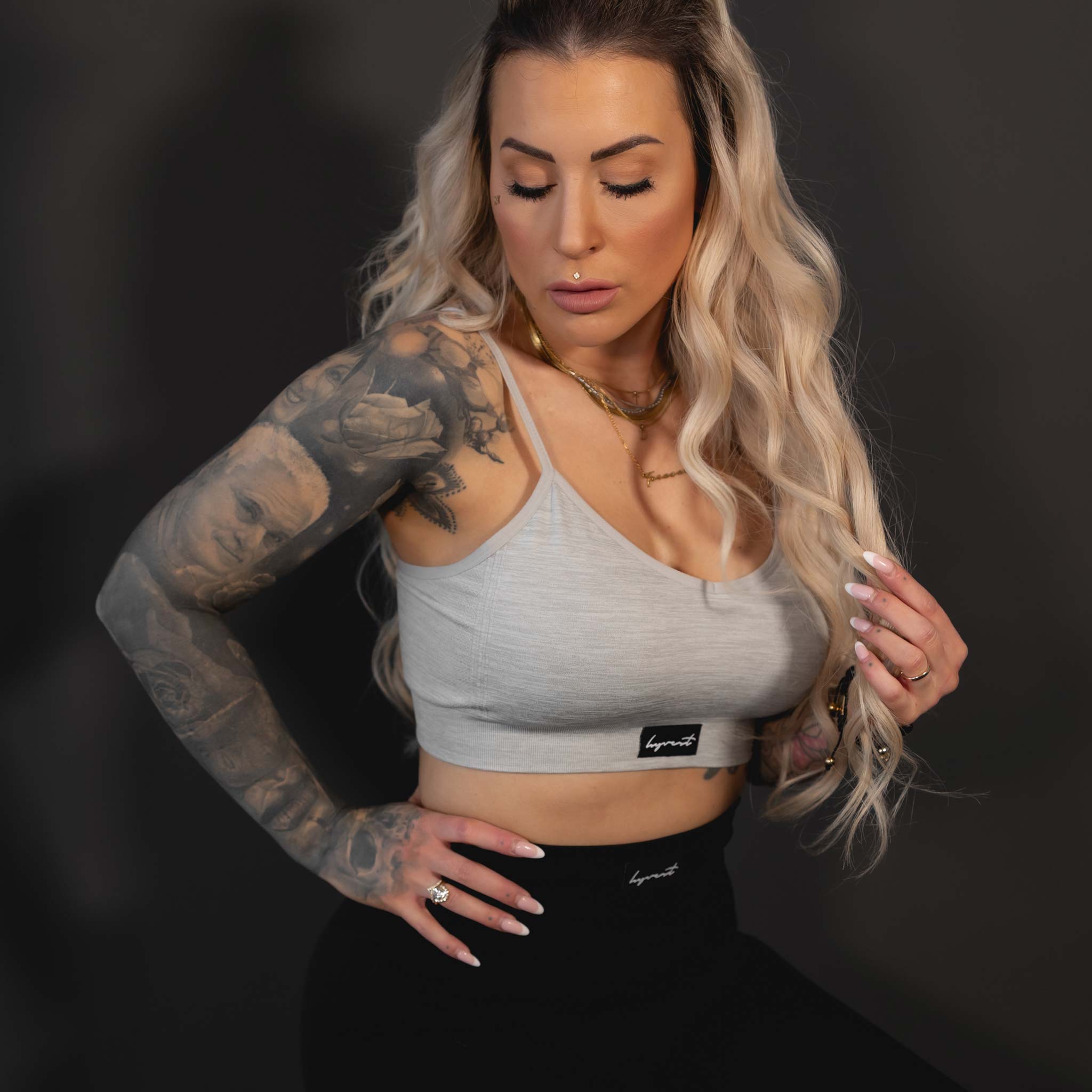 HYVEST Bralette Wattierter BH meliertes Grau ohne Bügel und supersoft