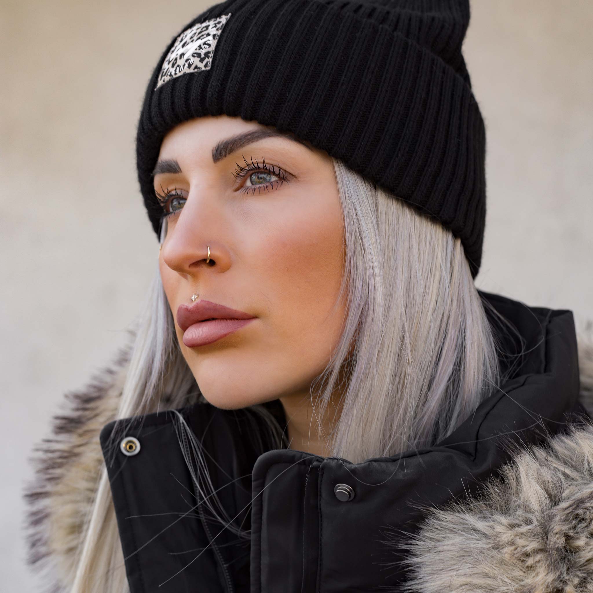 HYVEST Beanie Big mit Leopatch mit schwarzem Parka leicht wattiert 3in1