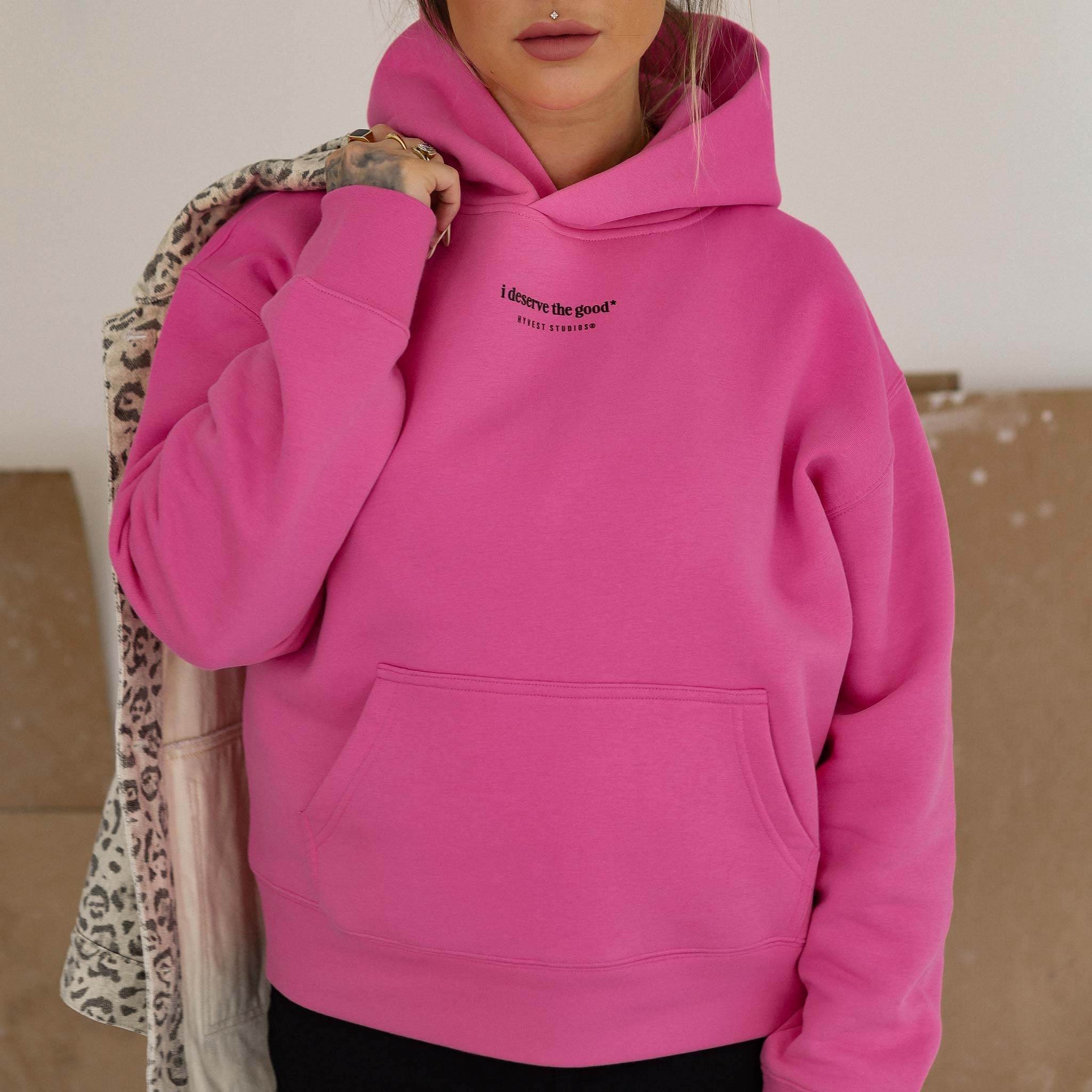 HYVEST weicher Hoodie in leuchtendem Pink für Frauen zum Drüberziehen