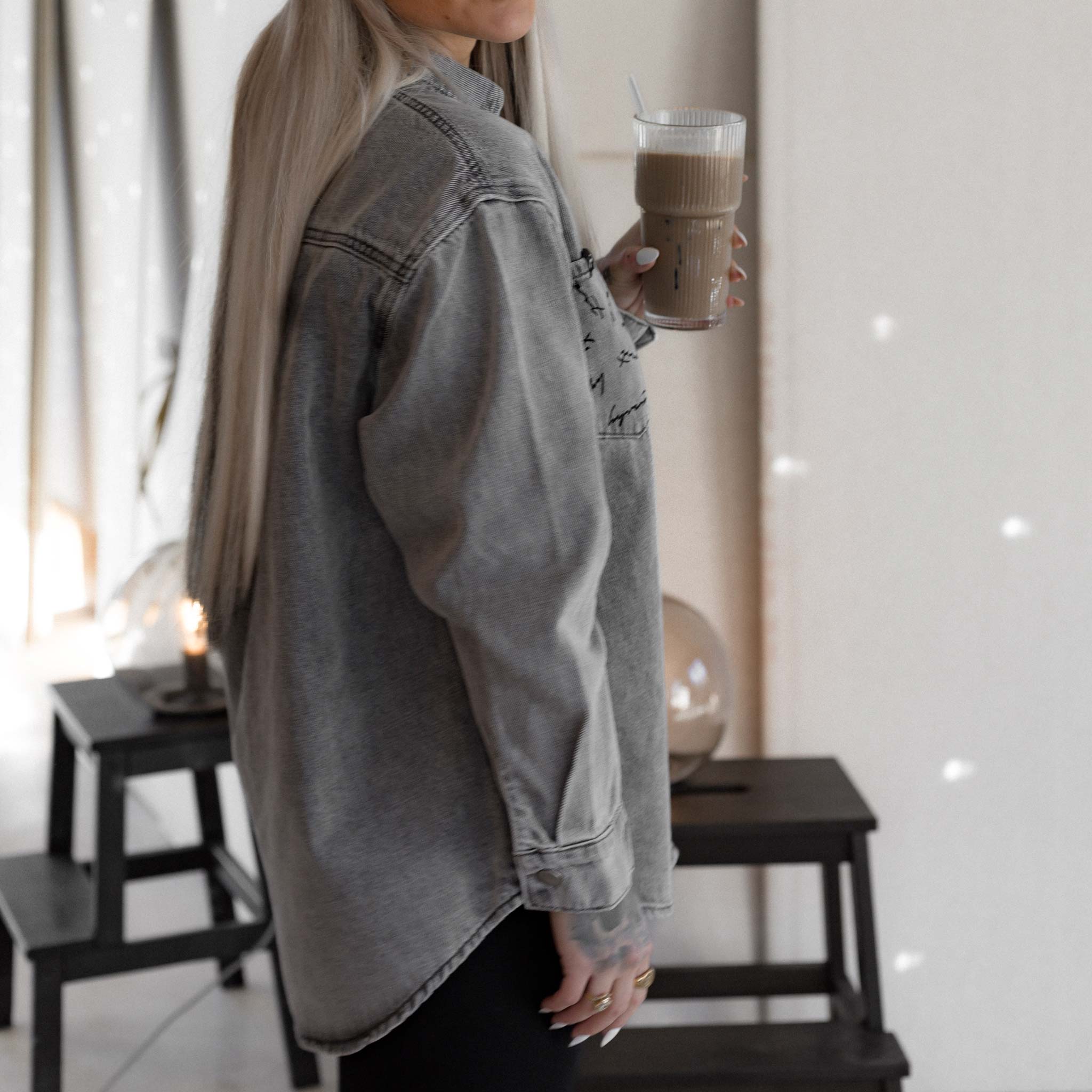 HYVEST bequemes Jeanshemd Oversize für Frauen in gewaschenem Grau