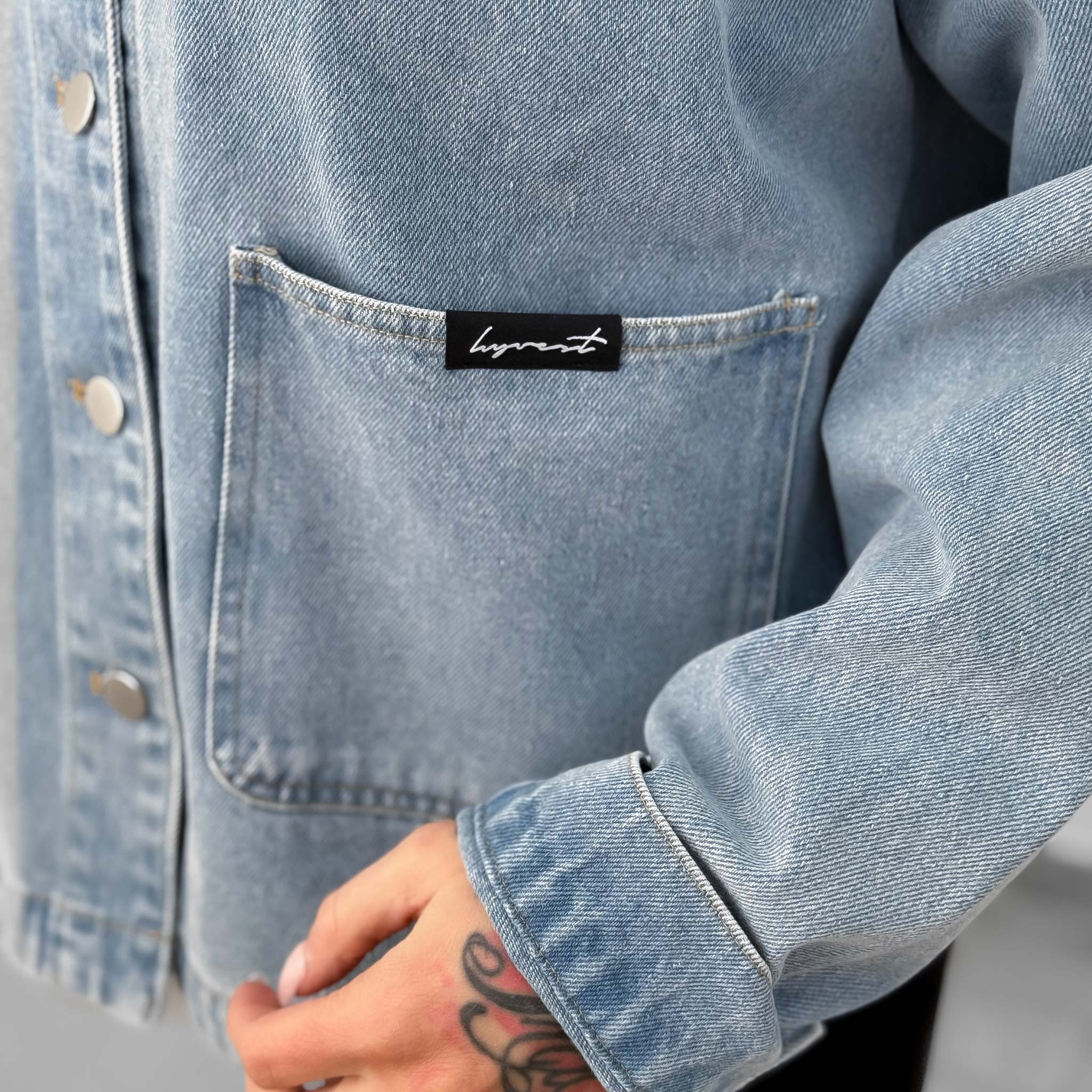 HYVEST Jeansjacke Oversize Backprint leichte Jacke für Frauen mit Seitentaschen