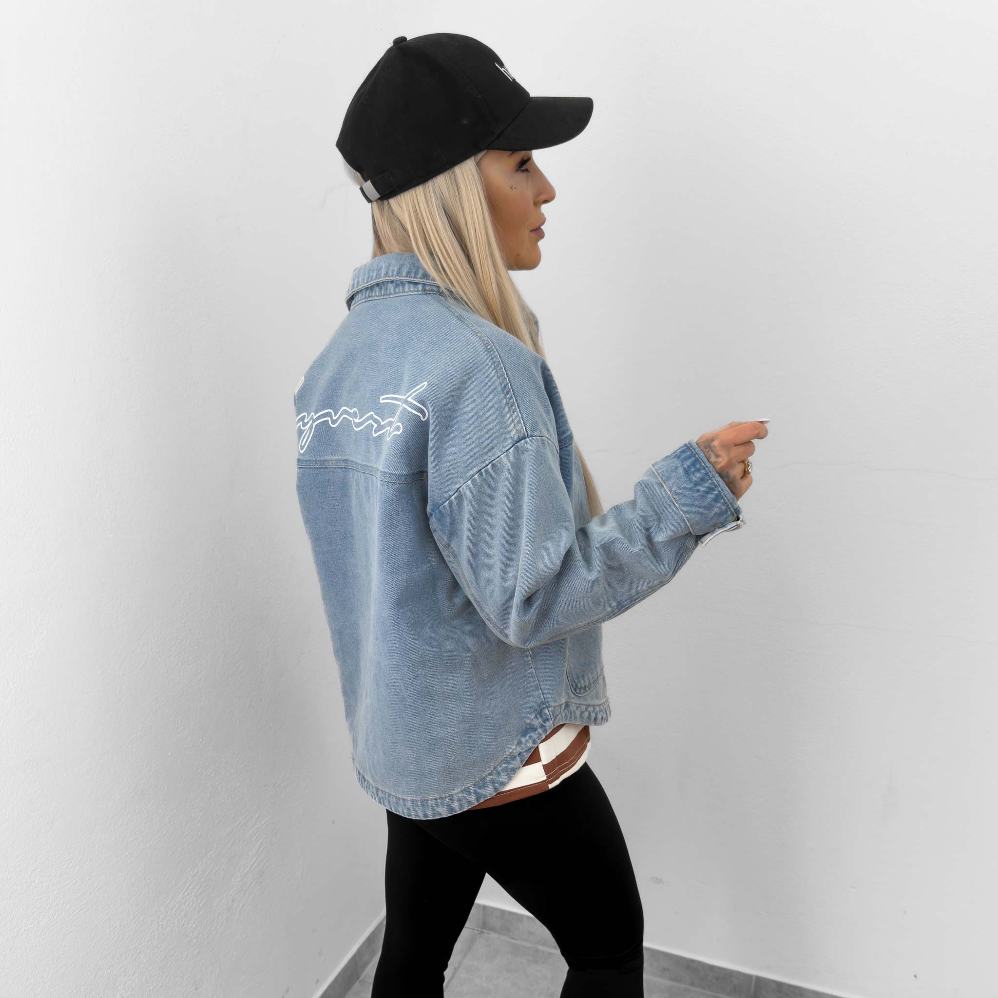 HYVEST Jeansjacke Oversize Backprint helles Denimblau für Frauen