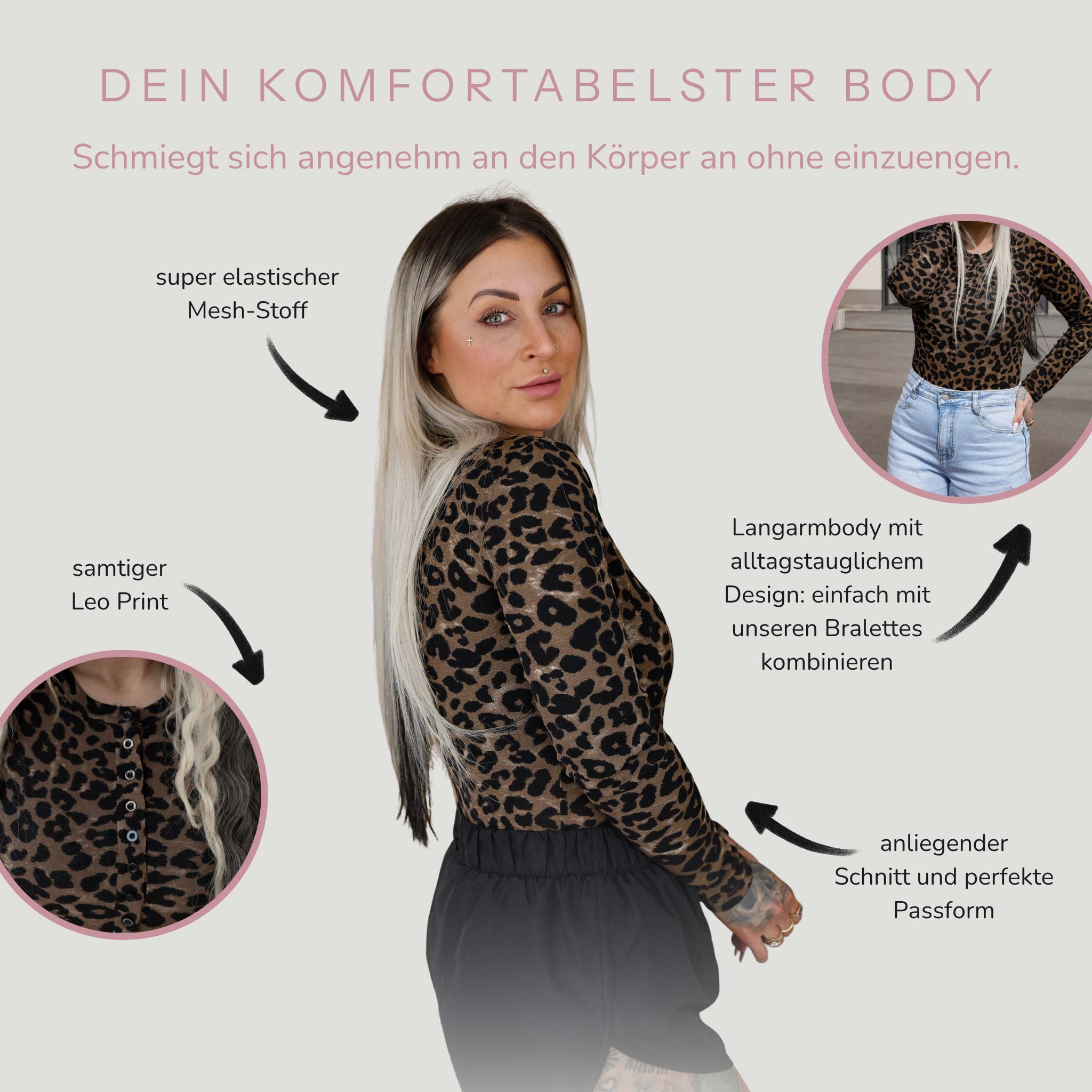 Langarmbody Leo Mesh