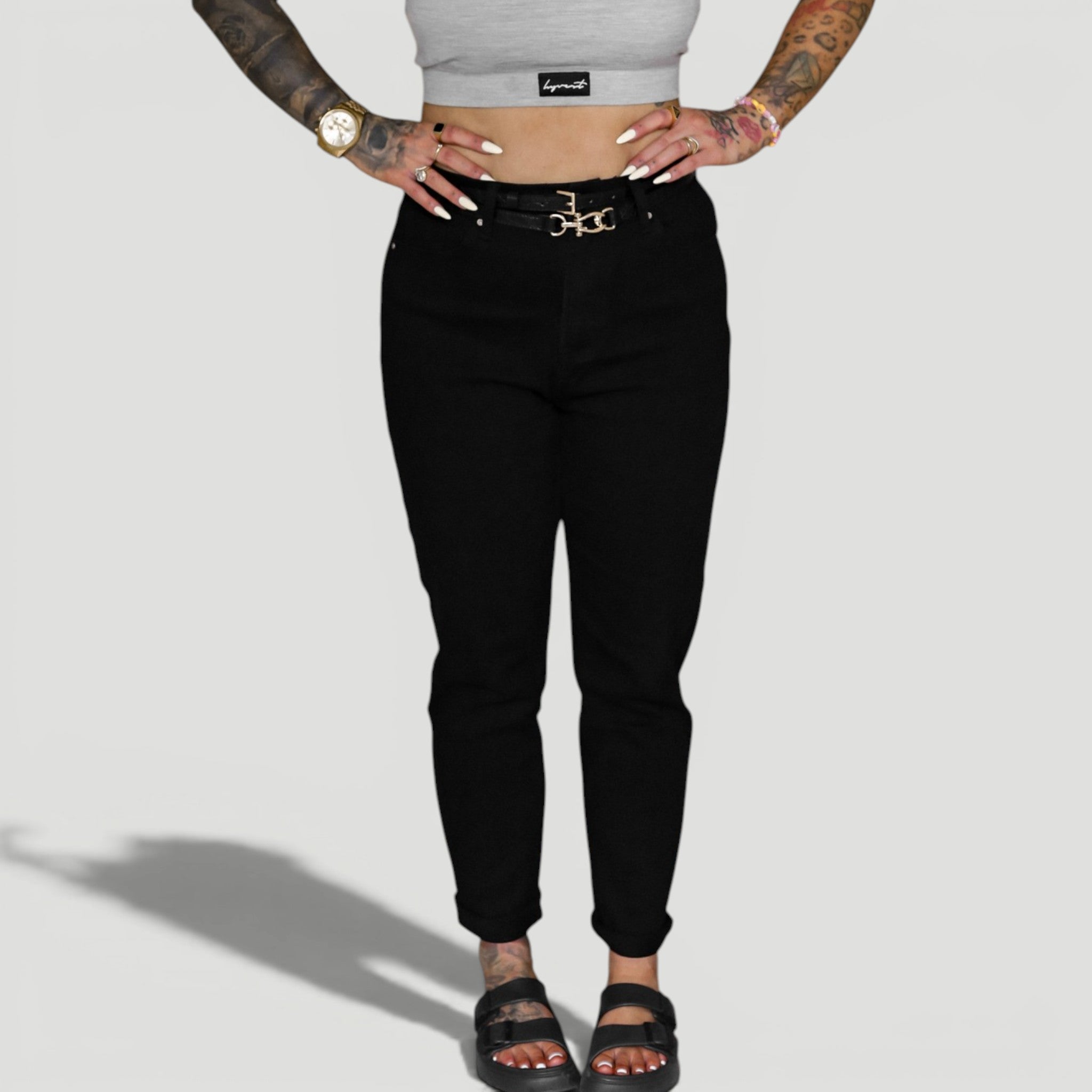 HYVEST Mom Jeans High Waist schwarz für Frauen