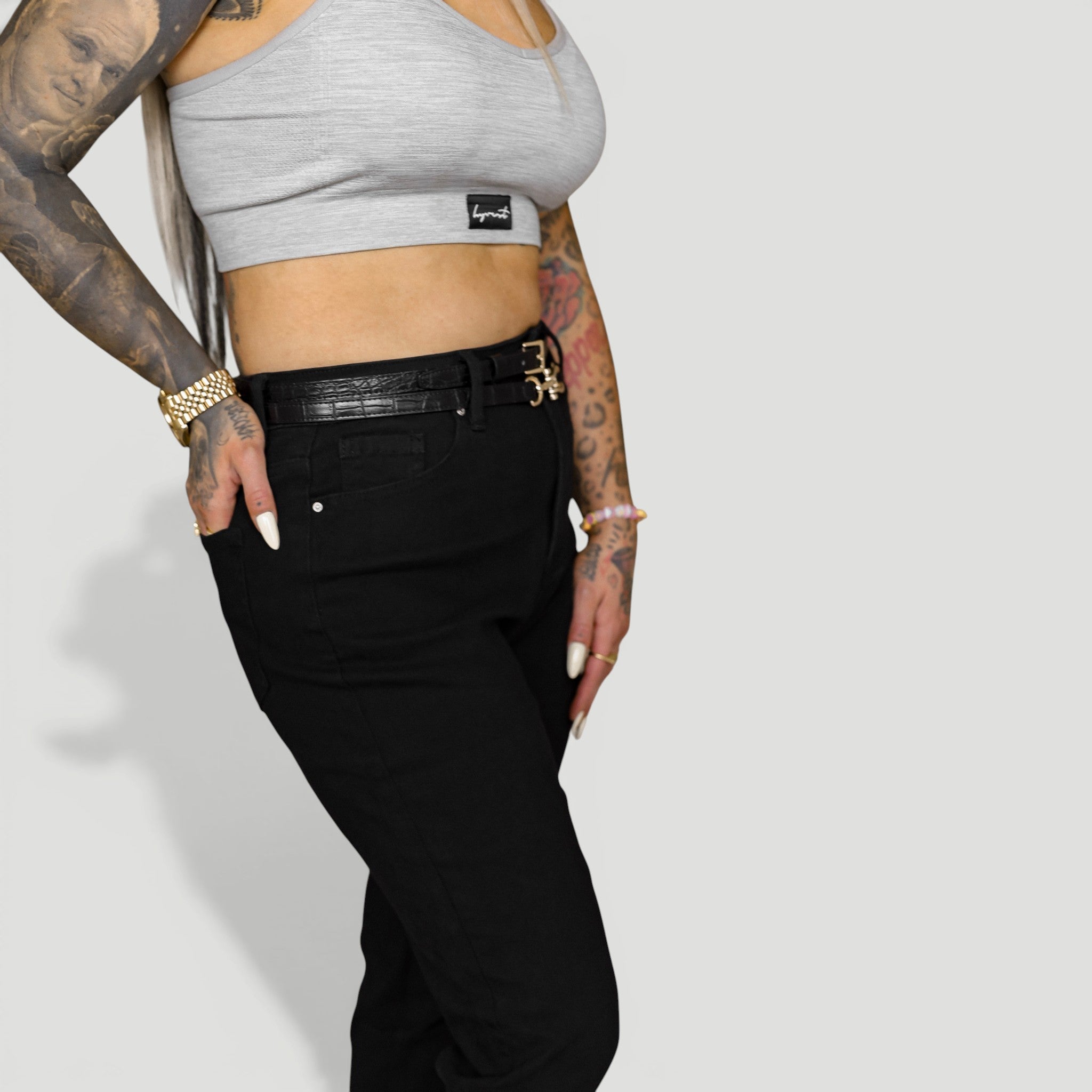 HYVEST Mom Jeans High Waist in Schwarz bequeme Jeans für Frauen