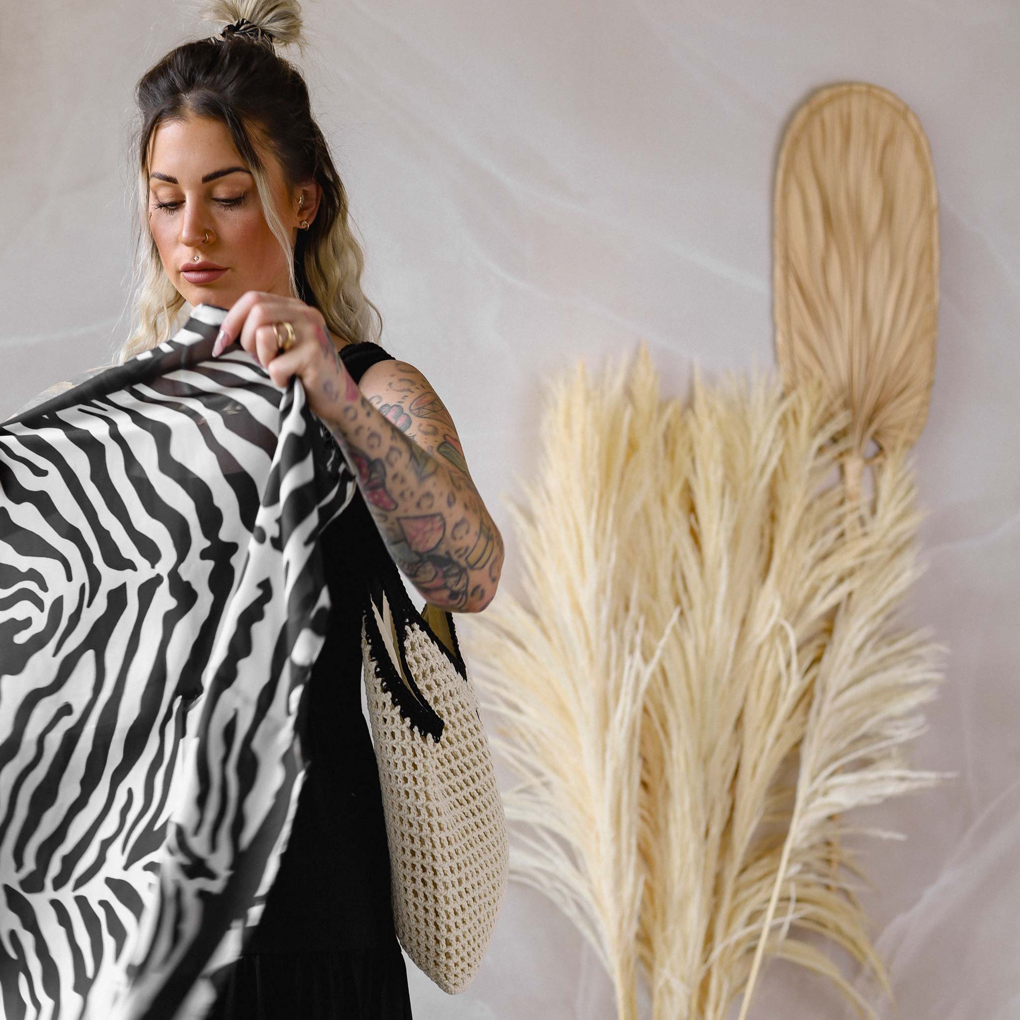 HYVEST Tuch Safari Zebra Muster in quadratischer Form zum Sommerkleid und Strandtasche