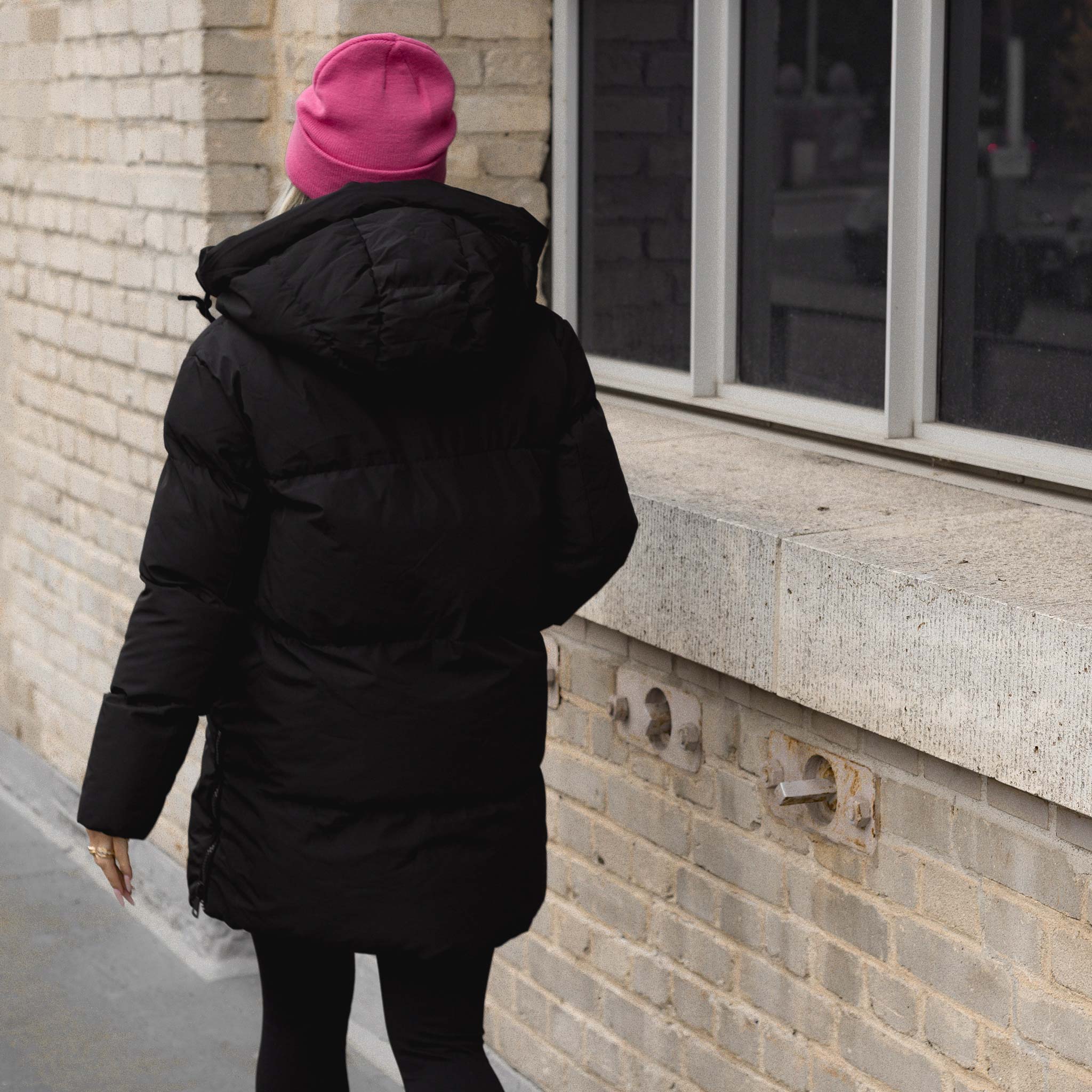 HYVEST Winterparka warm wattiert mittellang für Frauen mit pinker Beanie