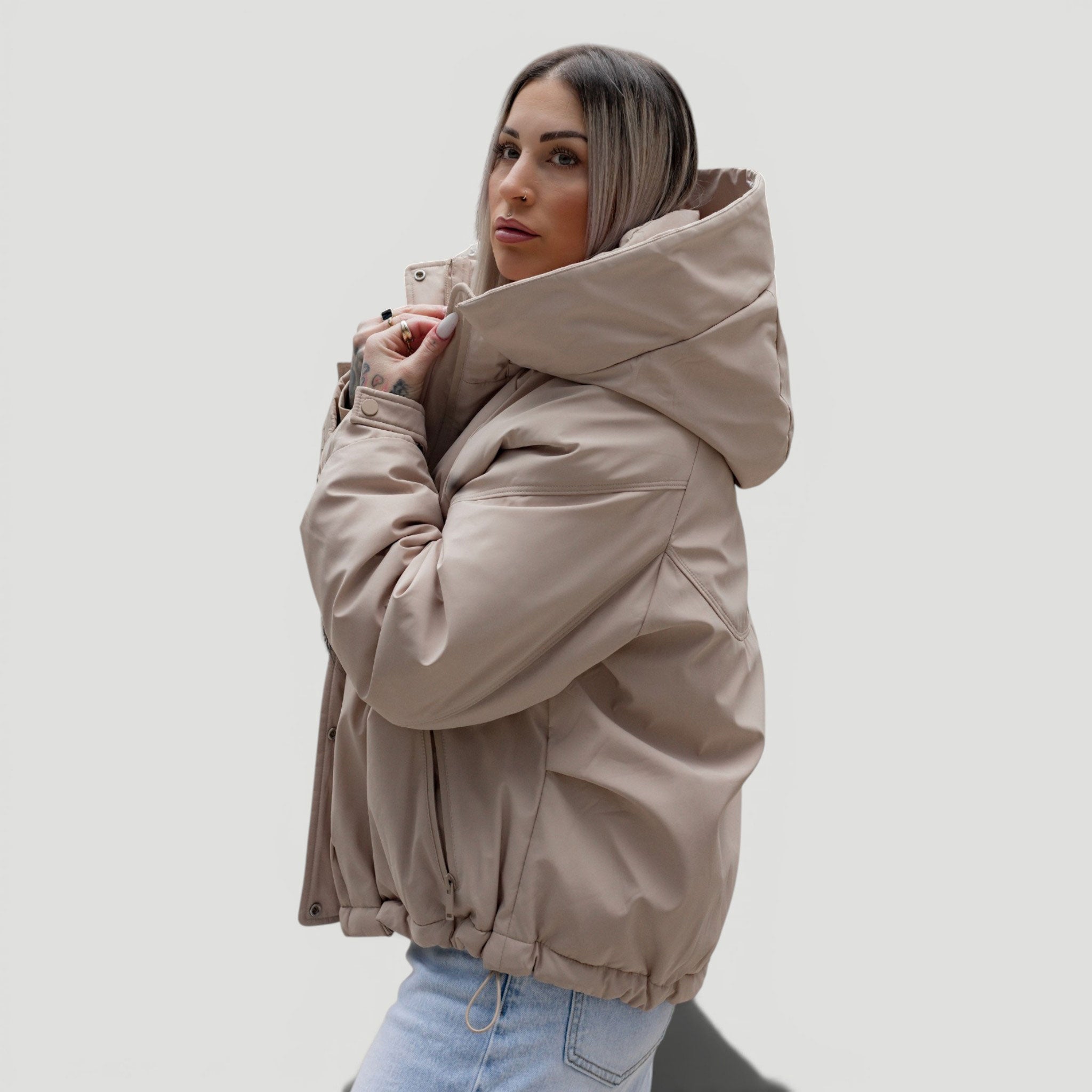 HYVEST Frauen weiter Parka mit abnehmbarer Kapuze in Beige