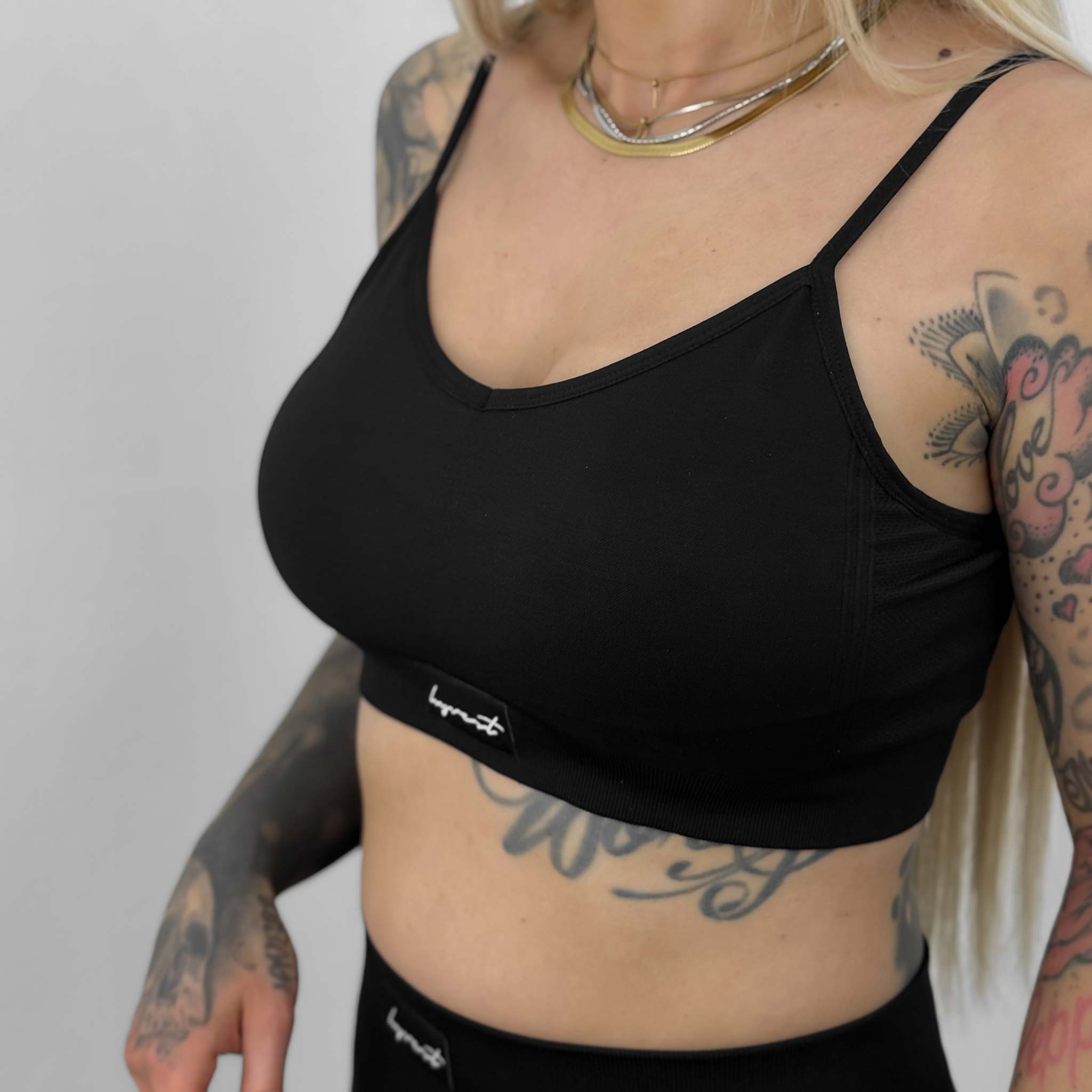 HYVEST Bralette ohne Bügel mit schwarzem Patch und passender Shape Legggins