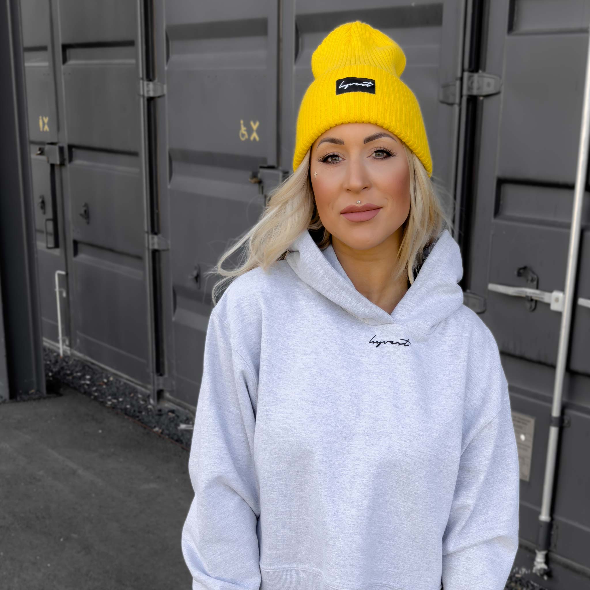 HYVEST gelbe Beanie mit Hoodie