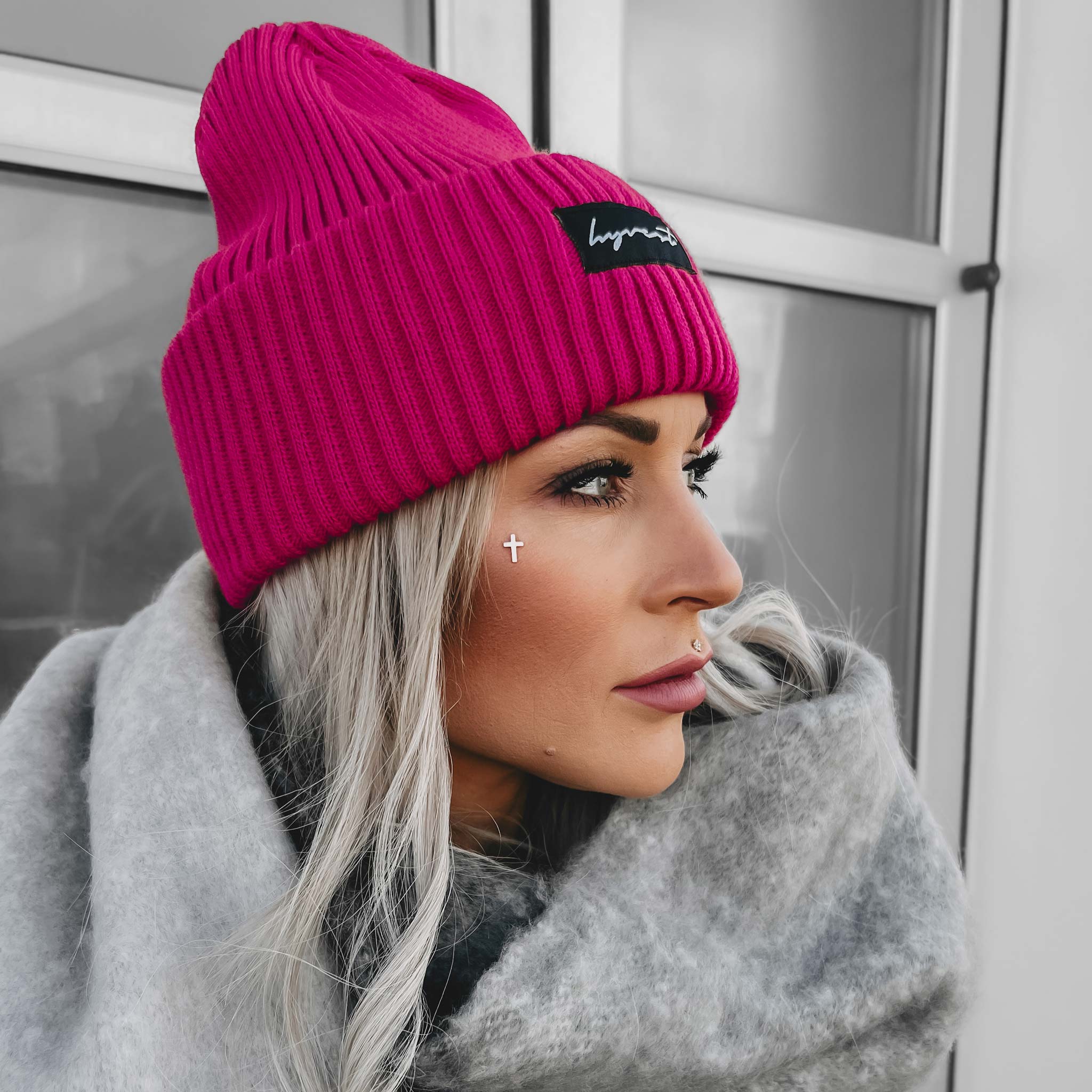HYVEST pinke Beanie mit warmen Schal