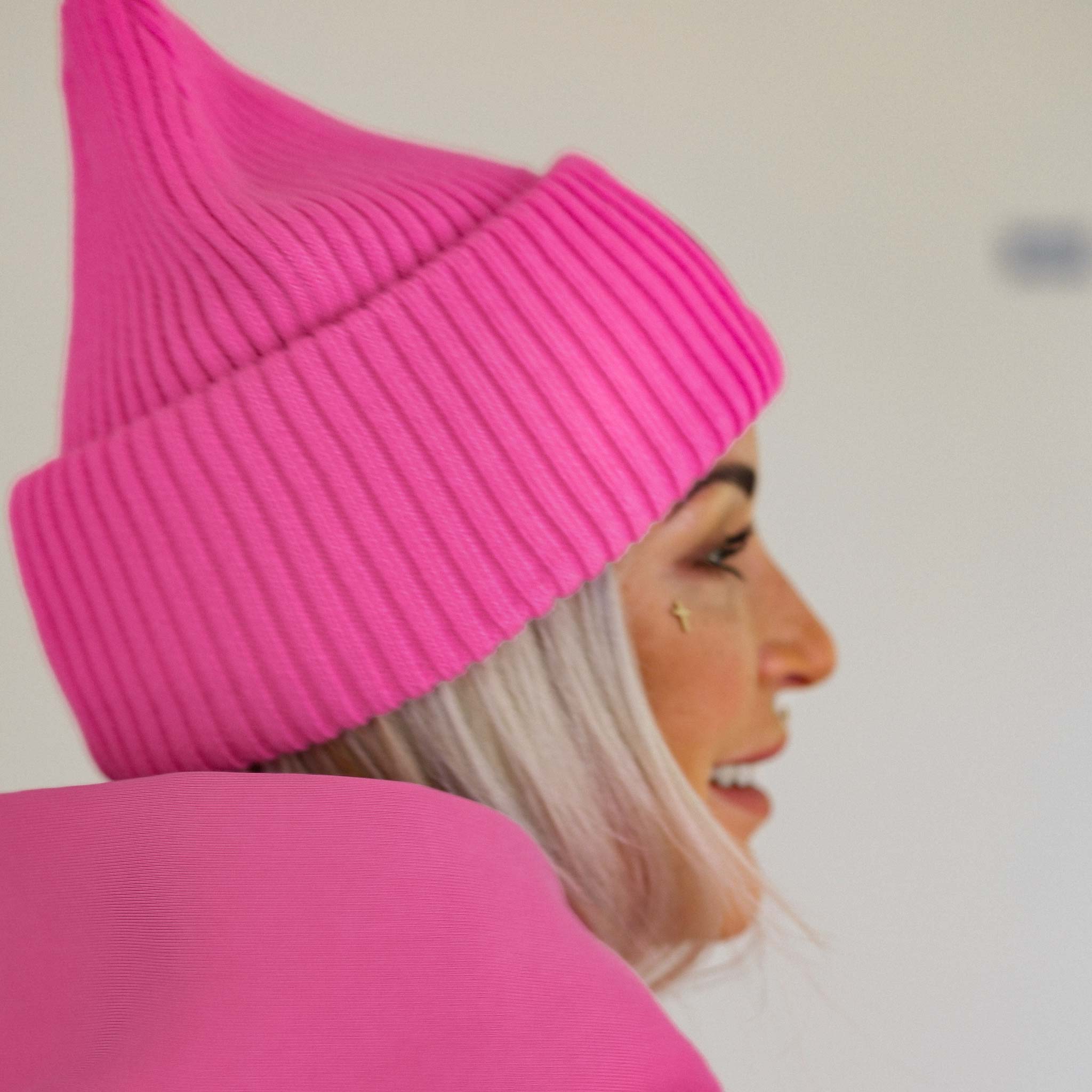 HYVEST pinke Beanie Big Rippstrick für Damen