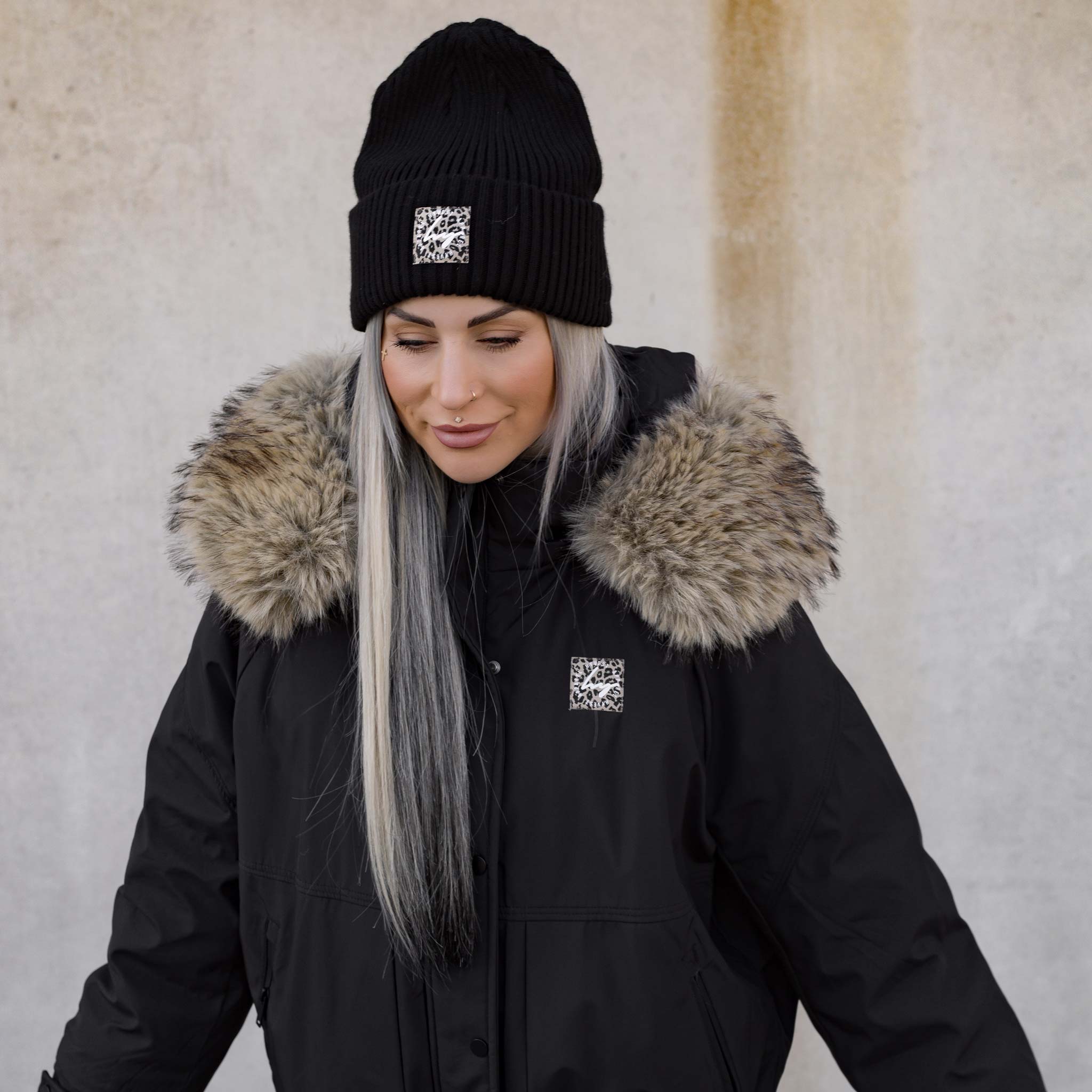HYVEST Beanie schwarz mit Übergangsjacke mit Fellimitat