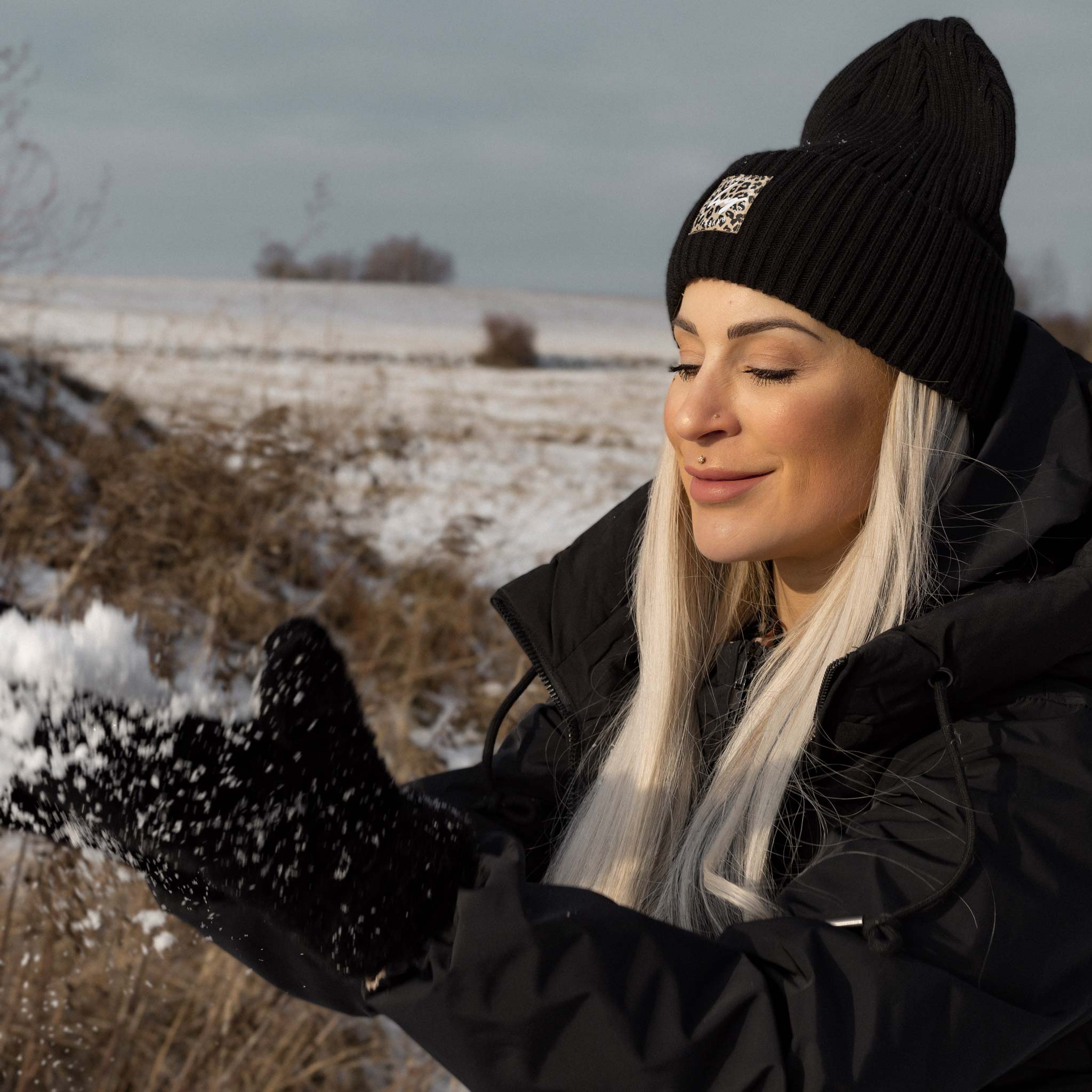 HYVEST warmes Winteroutfit für Damen mit Beanie Big Rippstrick schwarz