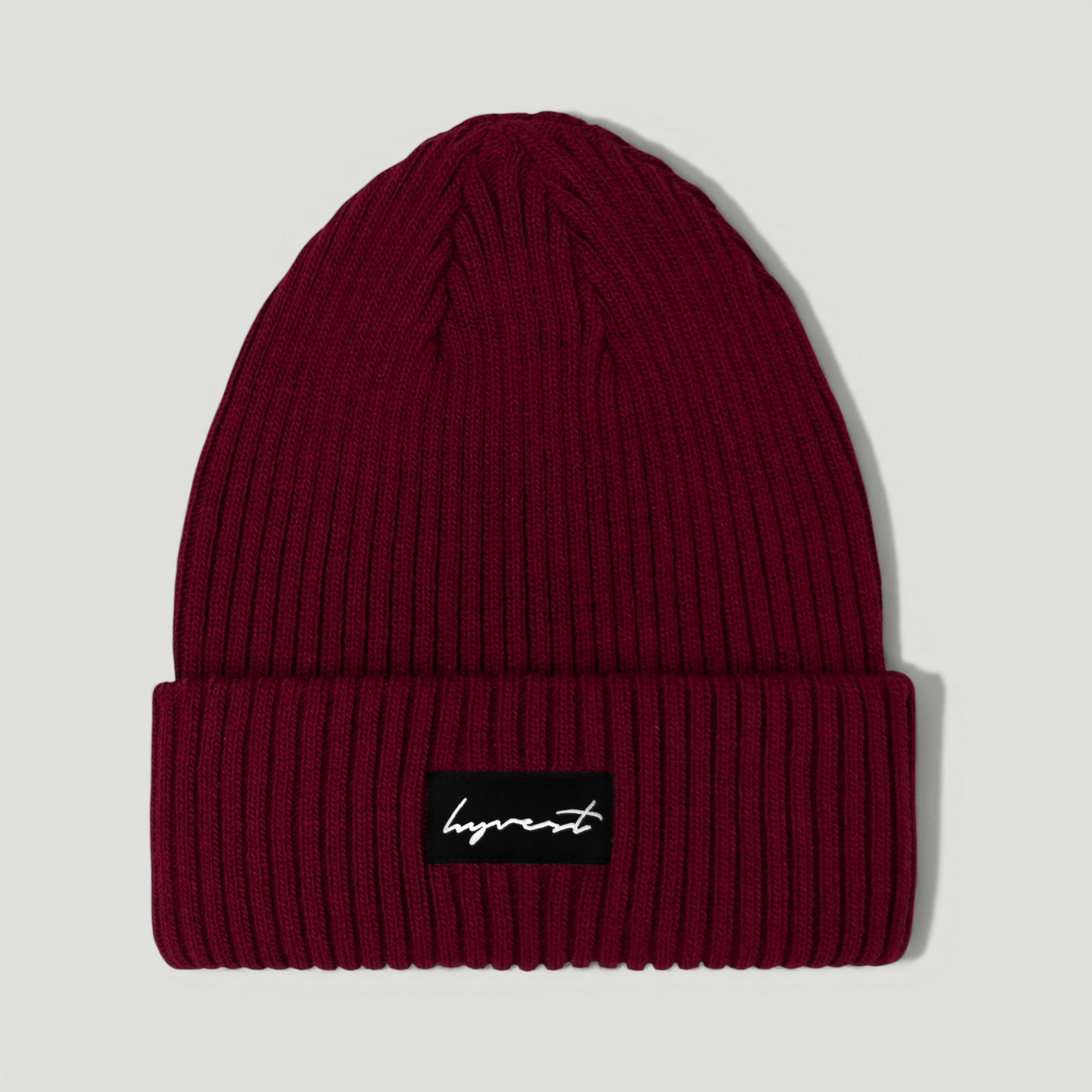 HYVEST Beanie Big Rippstrick Weinrot Patch