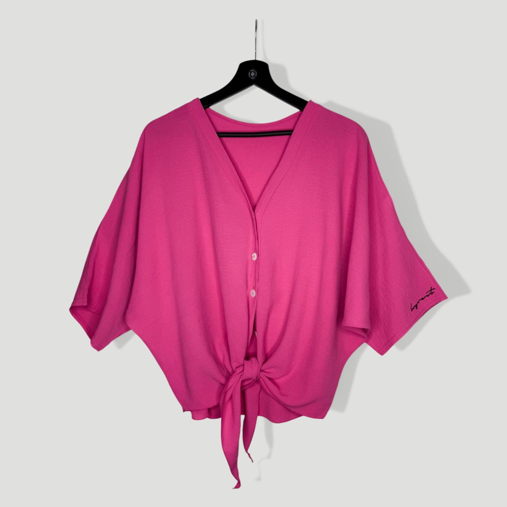 HYVEST Bluse kurz zum Knoten leuchtendes Pink