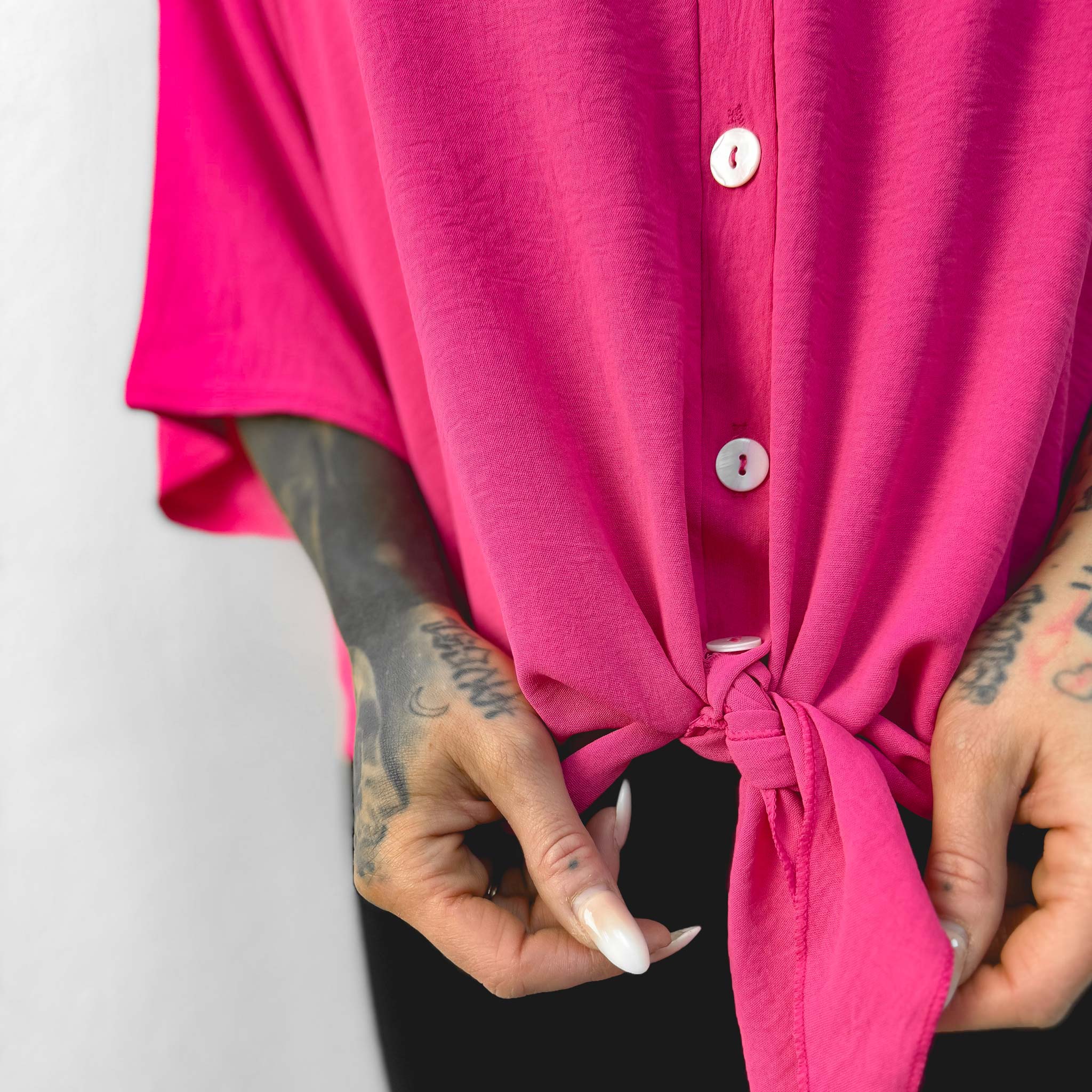 HYVEST Bluse geknotet in leuchtendem Pink Damenbluse