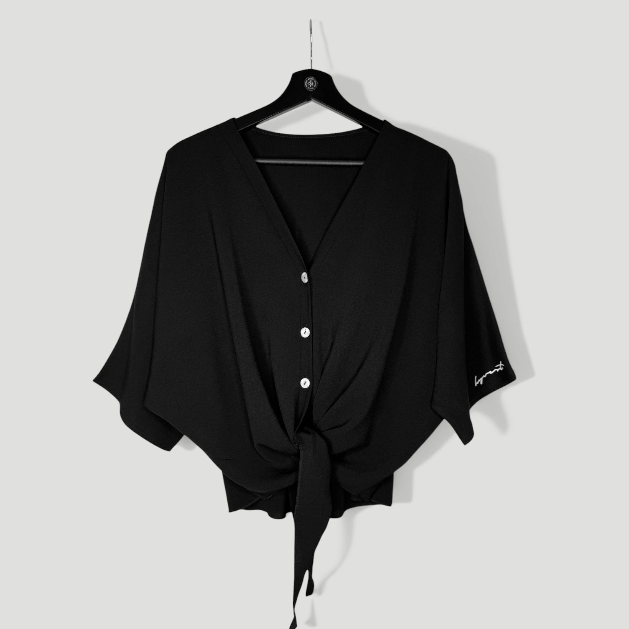 HYVEST Bluse kurz zum Knoten tiefes schwarz für Damen