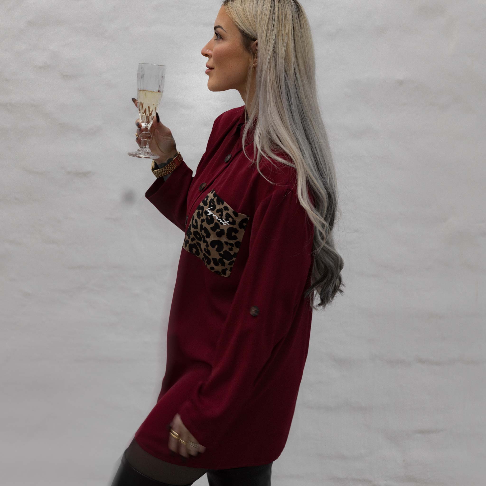HYVEST Damen Feiertagsoutfit mit langer Bluse zum Knöpfen in Weinrot