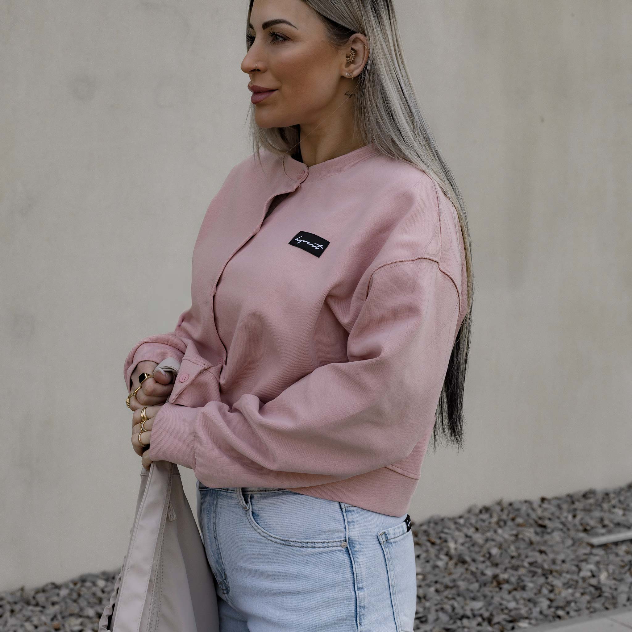HYVEST Cardigan Cropped Button Mattrosa zum Drüberziehen