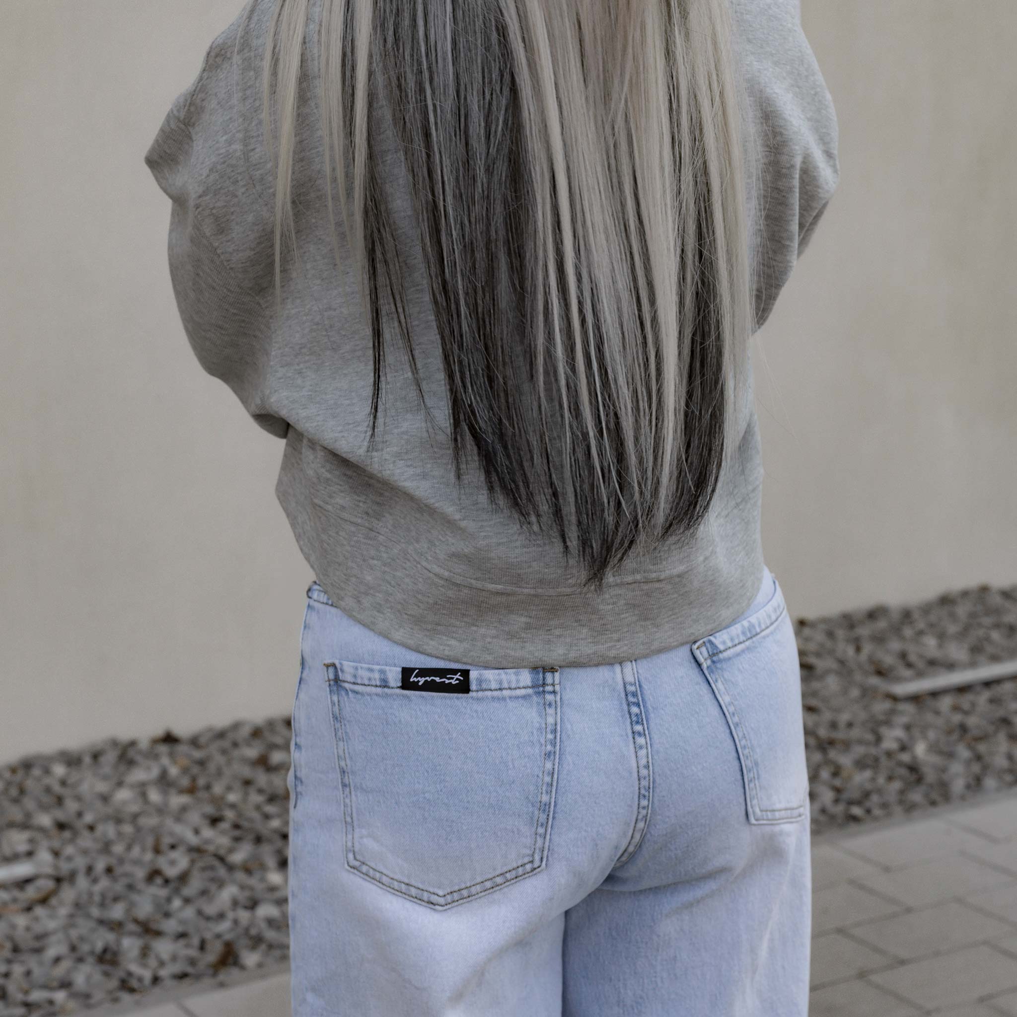 HYVEST Cardigan grau mit Wide Leg Jeans High Waist