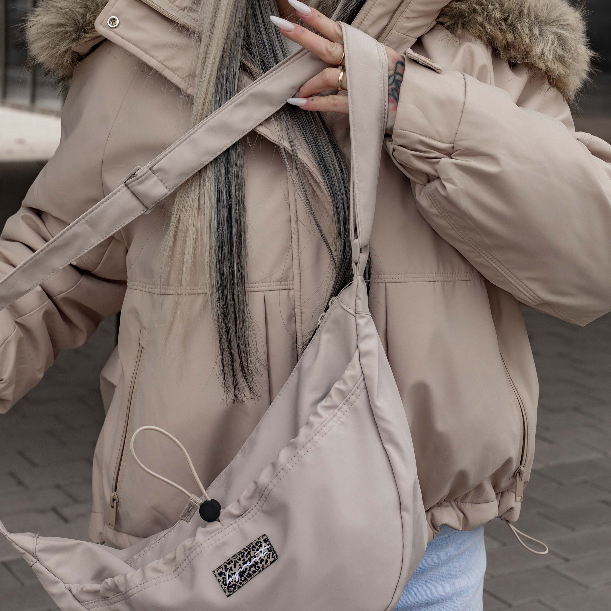 HYVEST Herbst Outfit Crossbody Bag beige in 3in1 Parka leicht wattiert