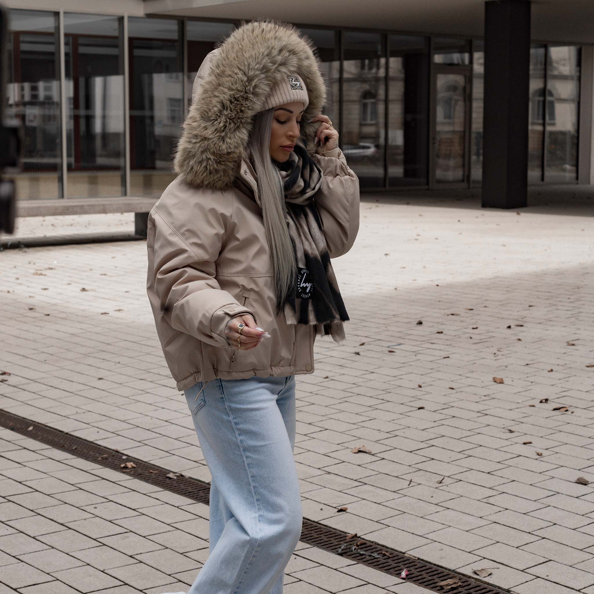 HYVEST Herbstlook und Winteroutfit mit Parka leicht wattiert 3in1 mit Fellimitat Kapuze