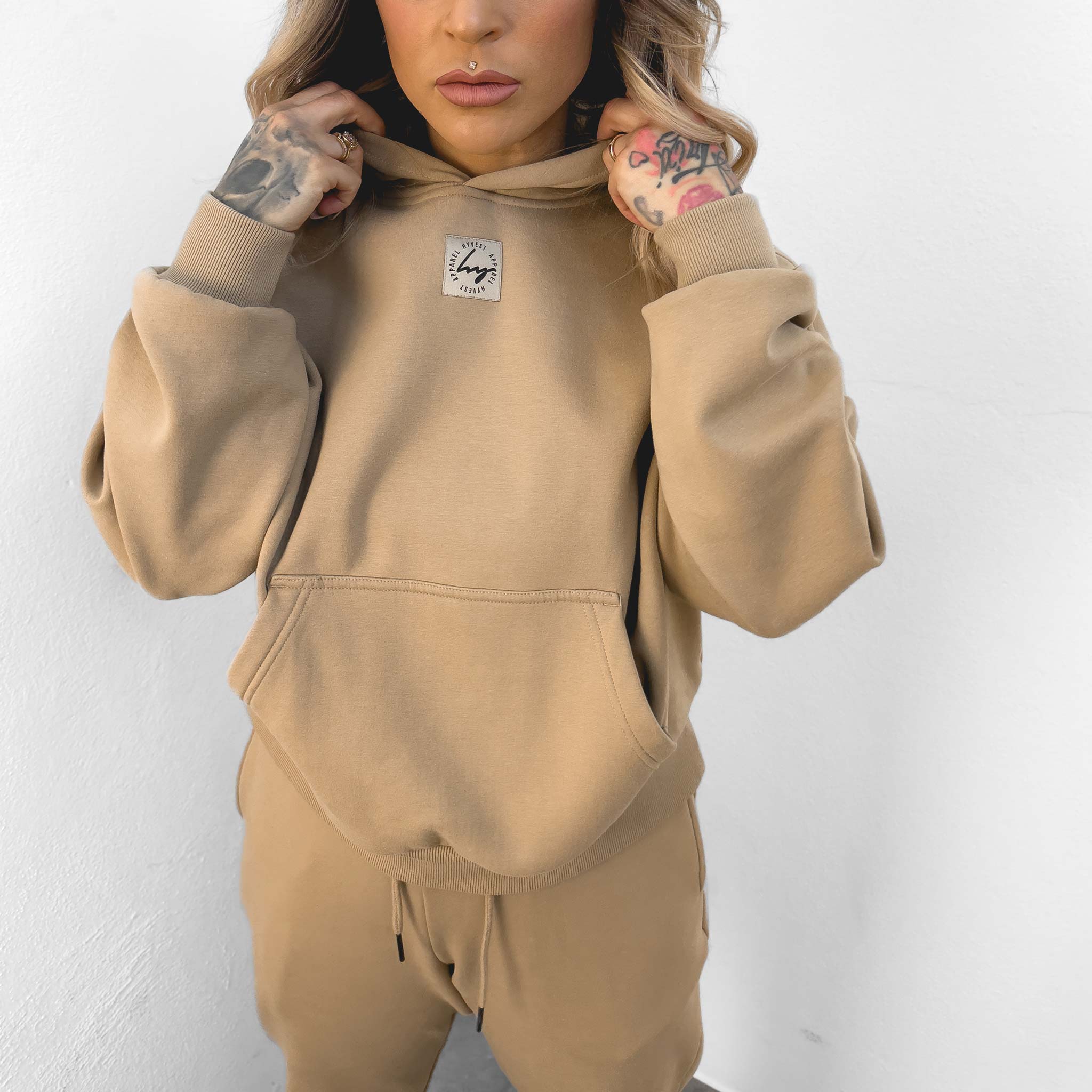 HYVEST Damen Hoodie Cropped Cozy mit Kängerutasche und Kapuze