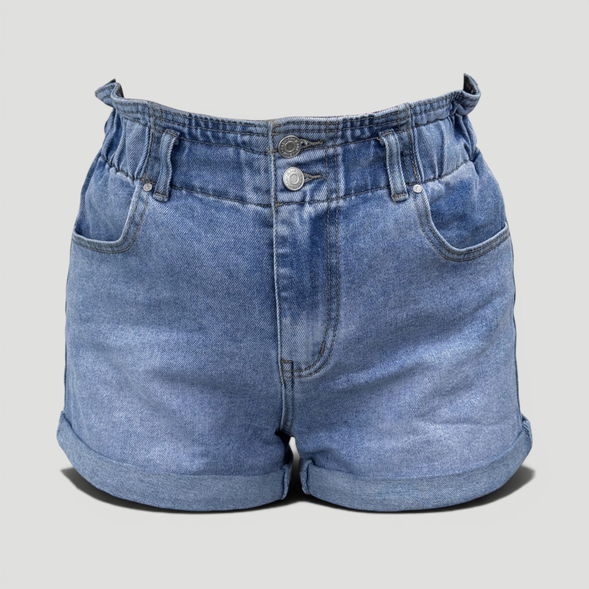HYVEST Jeans Shorts High Waist gewaschenes Mittelblau