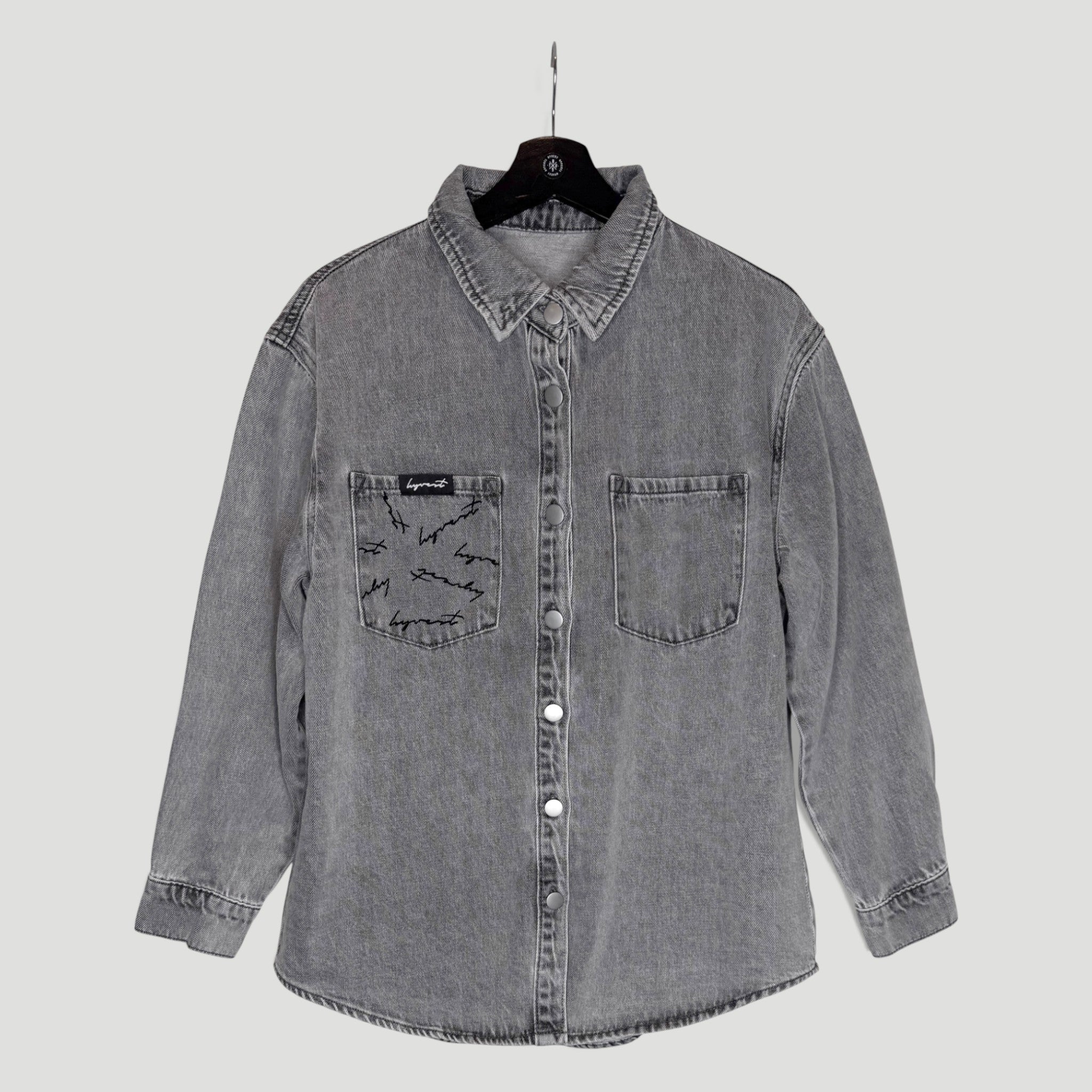 HYVEST bequemes Jeanshemd Oversize mit Print in gewaschenem Grau für Frauen