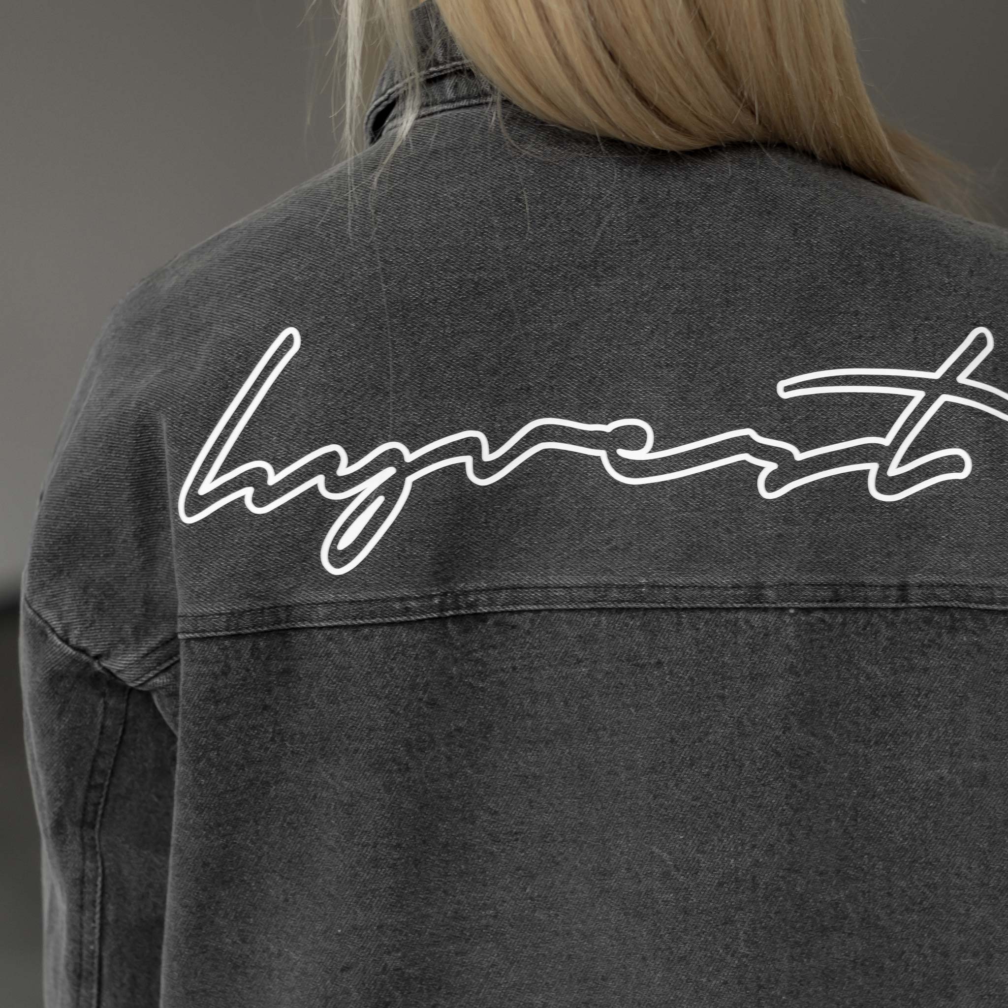 HYVEST Jeansjacke Oversize Backprint in gewaschenem Anthrazit Denimhemd für Frauen