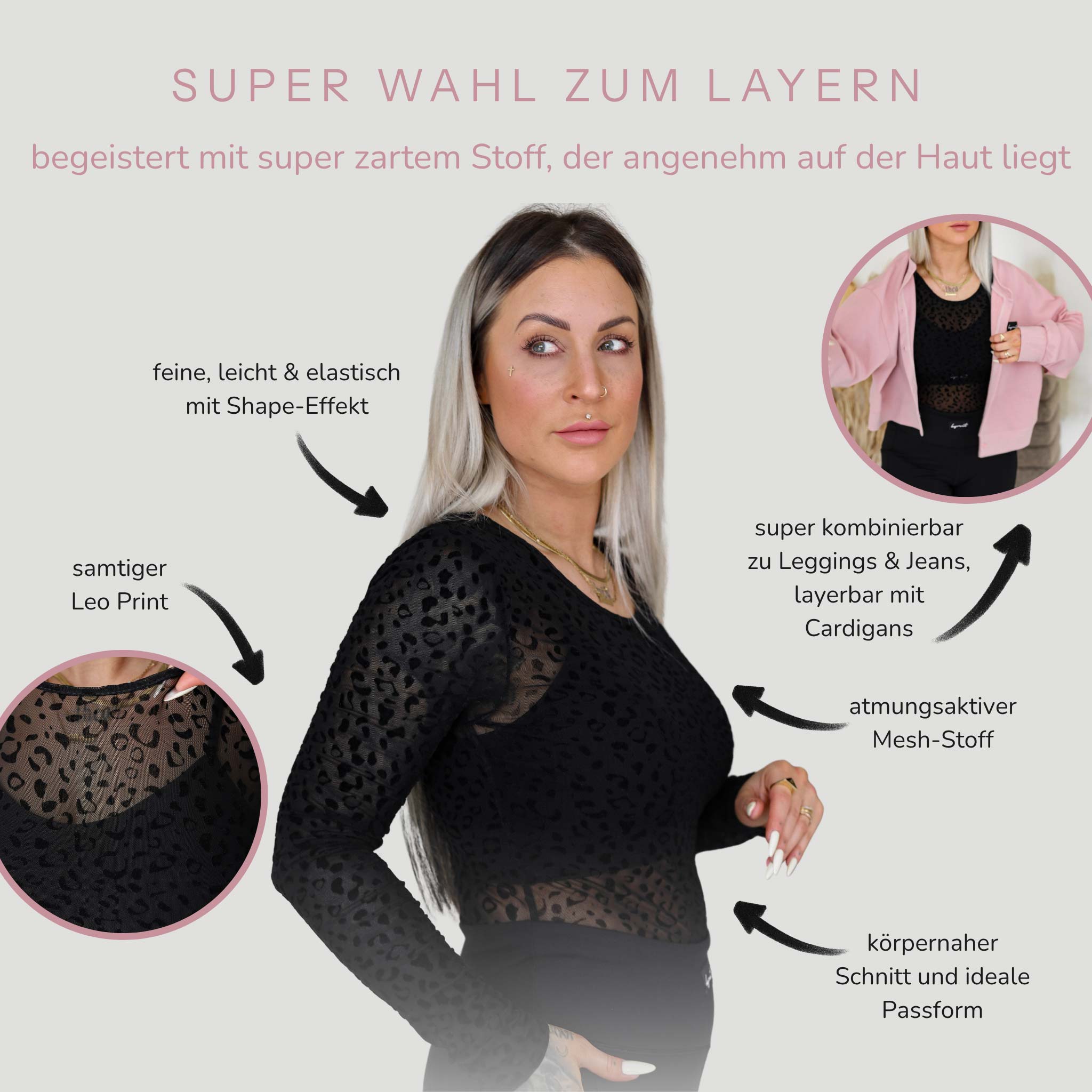 Langarmbody Leo Mesh