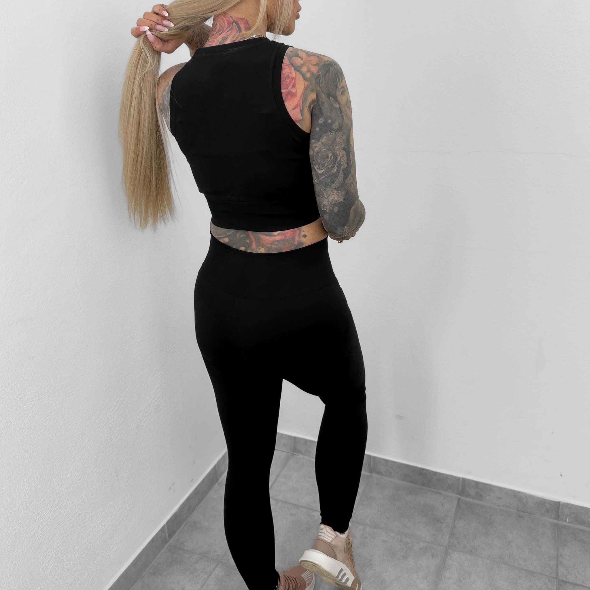HYVEST Sportswear Leggings mit Shape Effekt in Schwarz mit Sport Top Support Schwarz