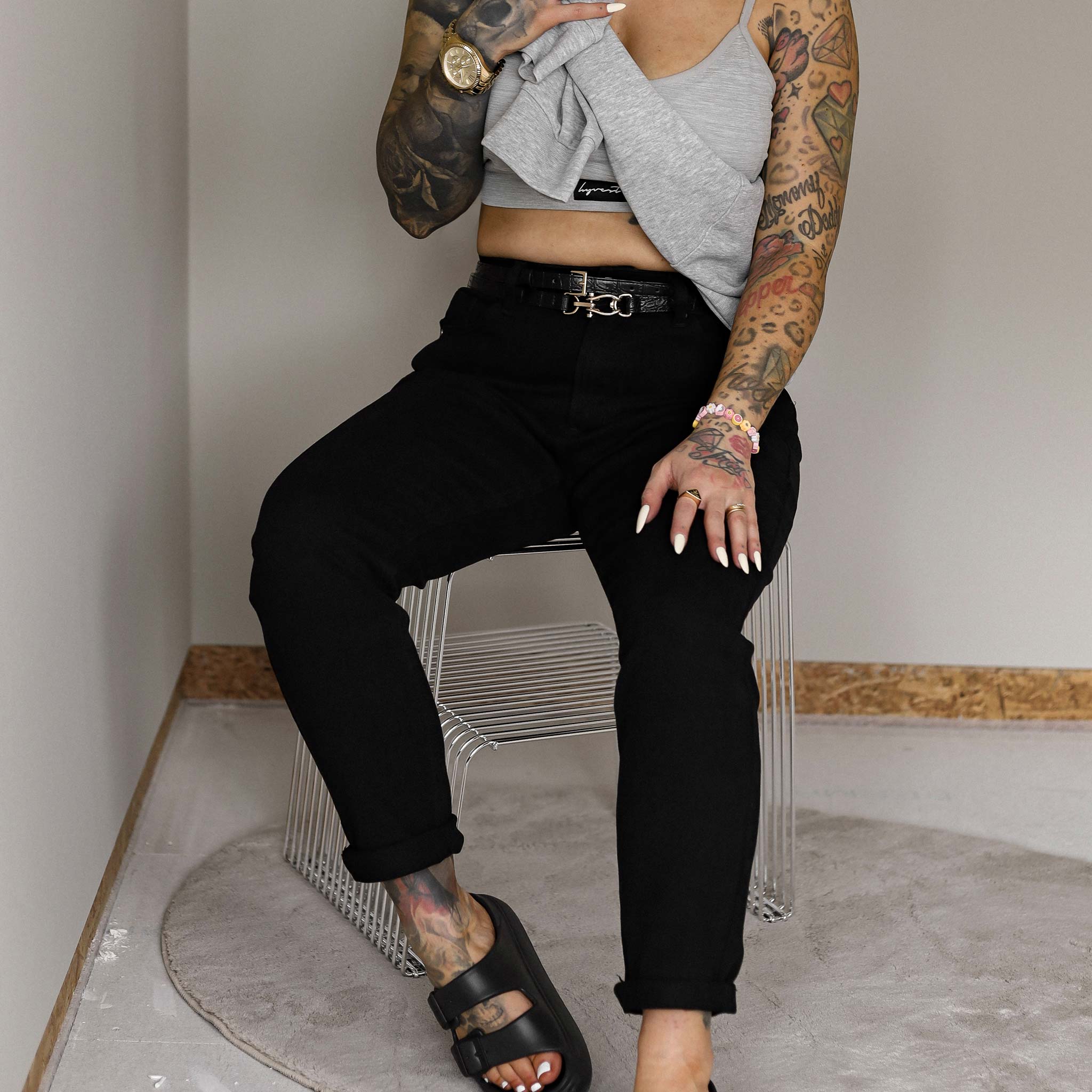 HYVEST Mom Jeans High Waist Schwarz Alltagshose bequeme Jeans für Damen