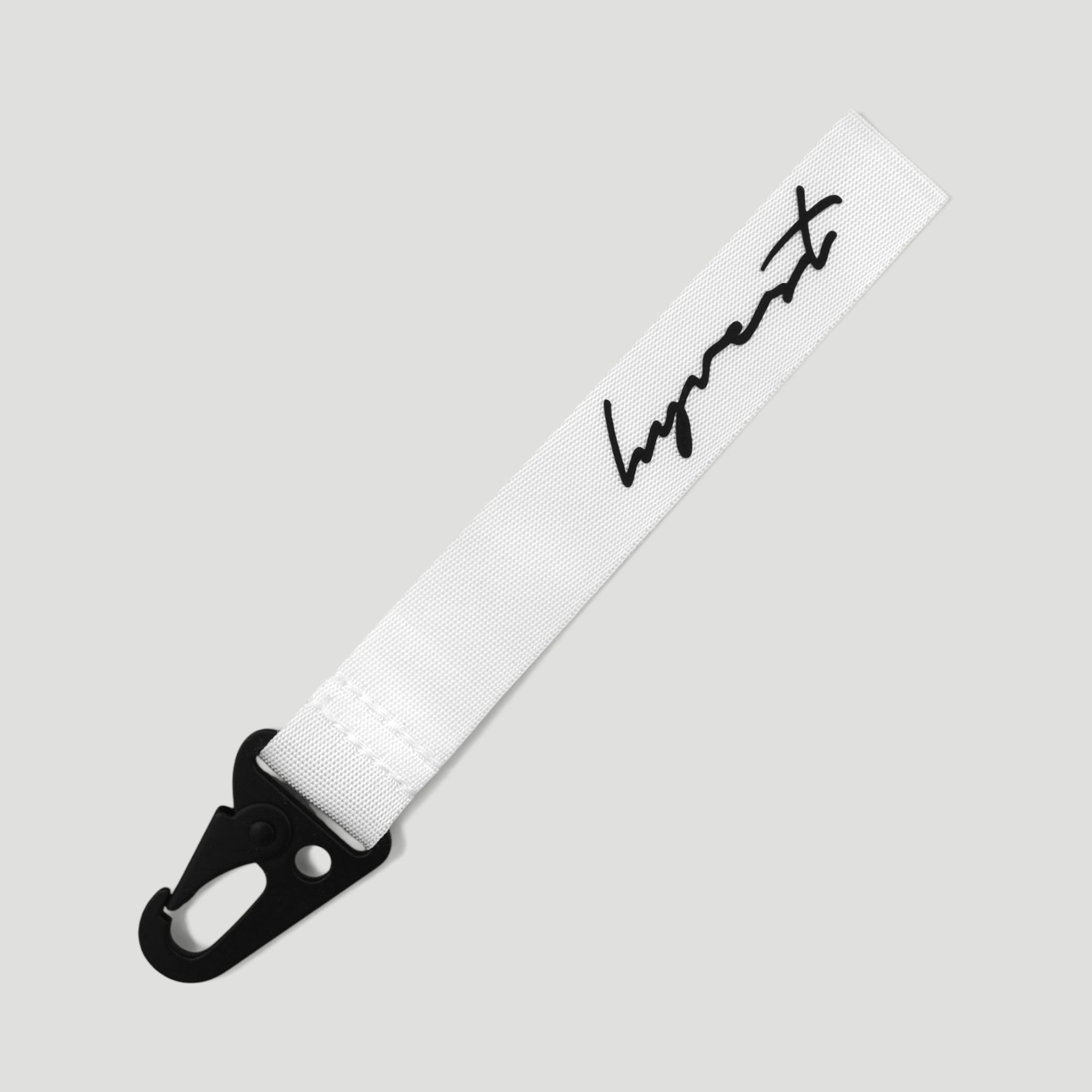 HYVEST Schlüsselanhänger Stoffband weiß mit schwarzen Karabiner