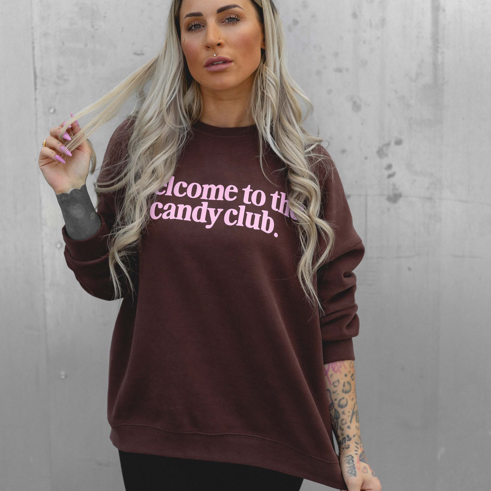 HYVEST Unisize Damen Sweater Oversize mit Frontprint Schriftzug