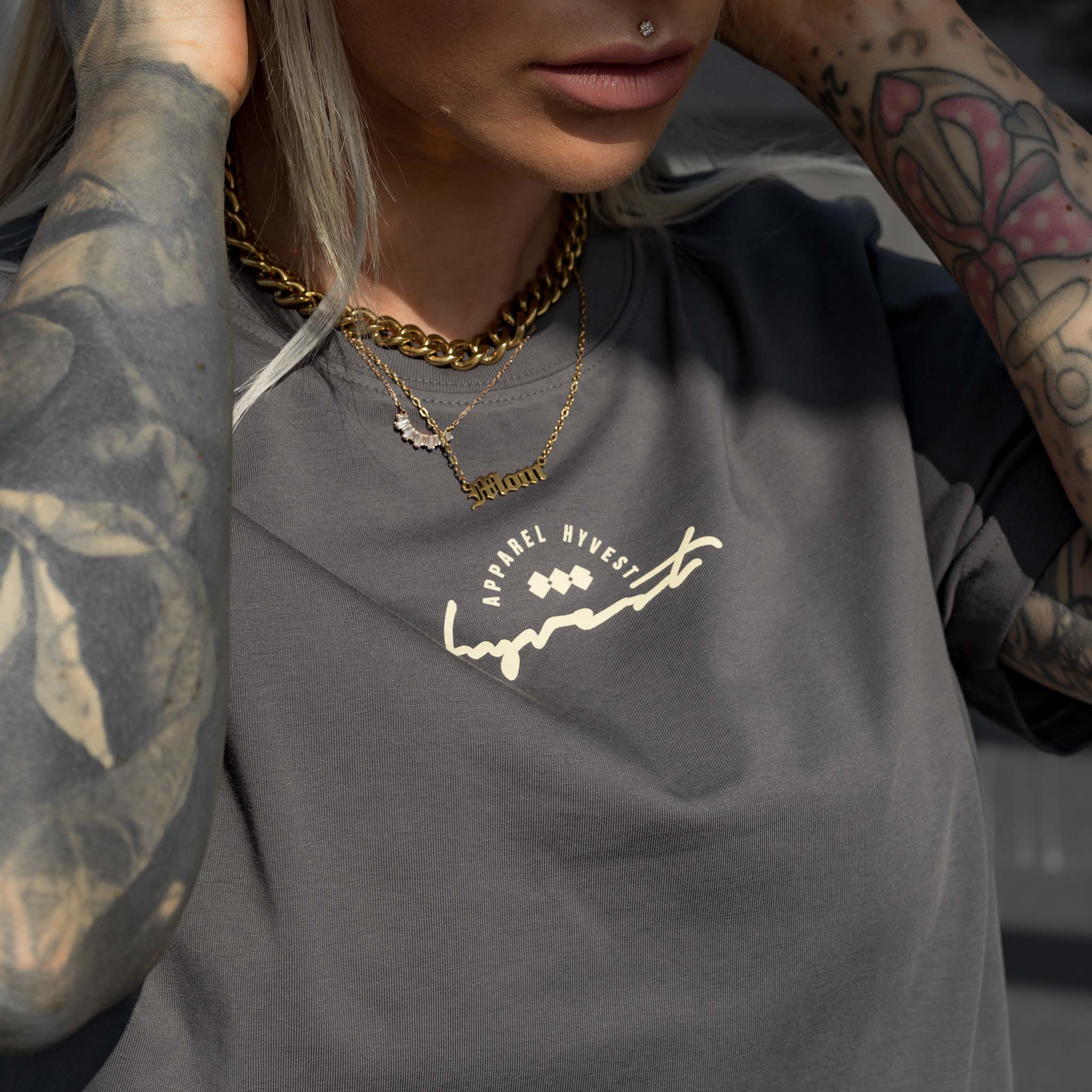 HYVEST Graues T-Shirt für Damen mit Backprint
