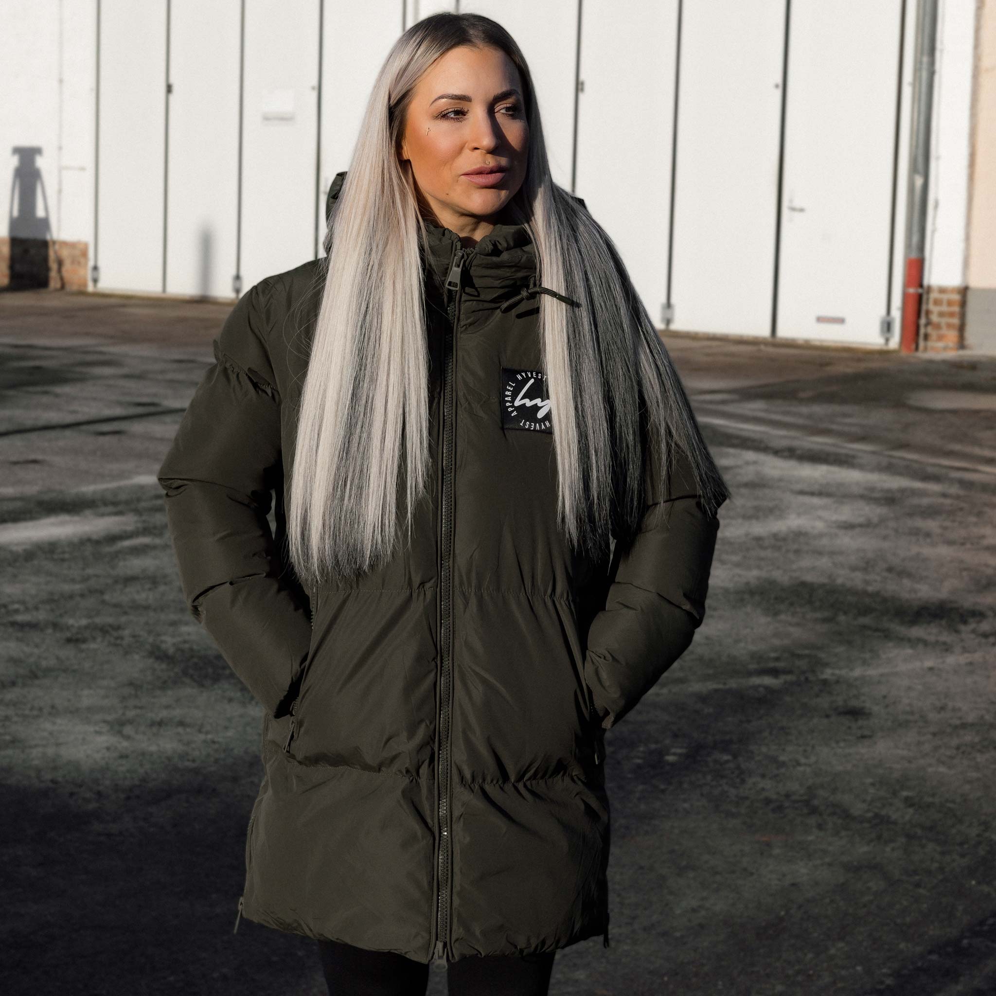 HYVEST Winterparka mittellang mit Reißverschluss und großer Kapuze