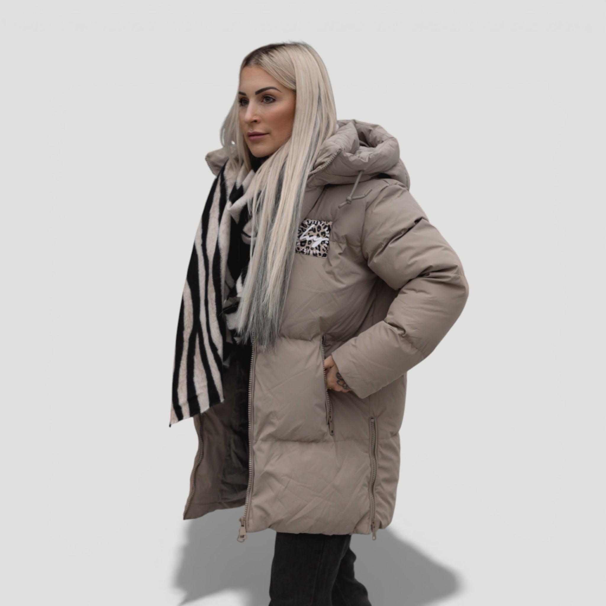 HYVEST Winterparka wattiert mit großem gestreiften Schal Alltagsoutfit für Frauen