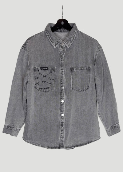 Jeanshemd Oversized Print Grey